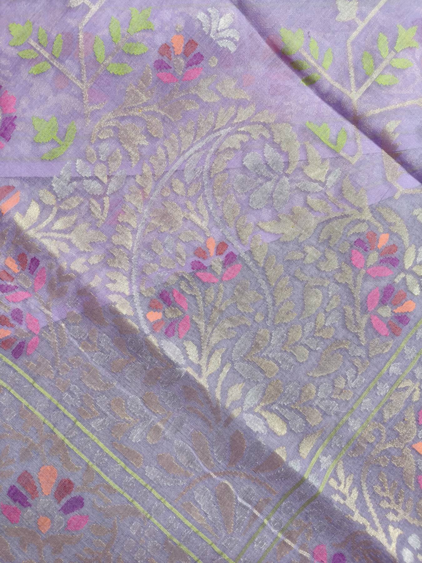 LILAC COTTON REAL JARI PURE HANDLOOM BANARASI SAREE
