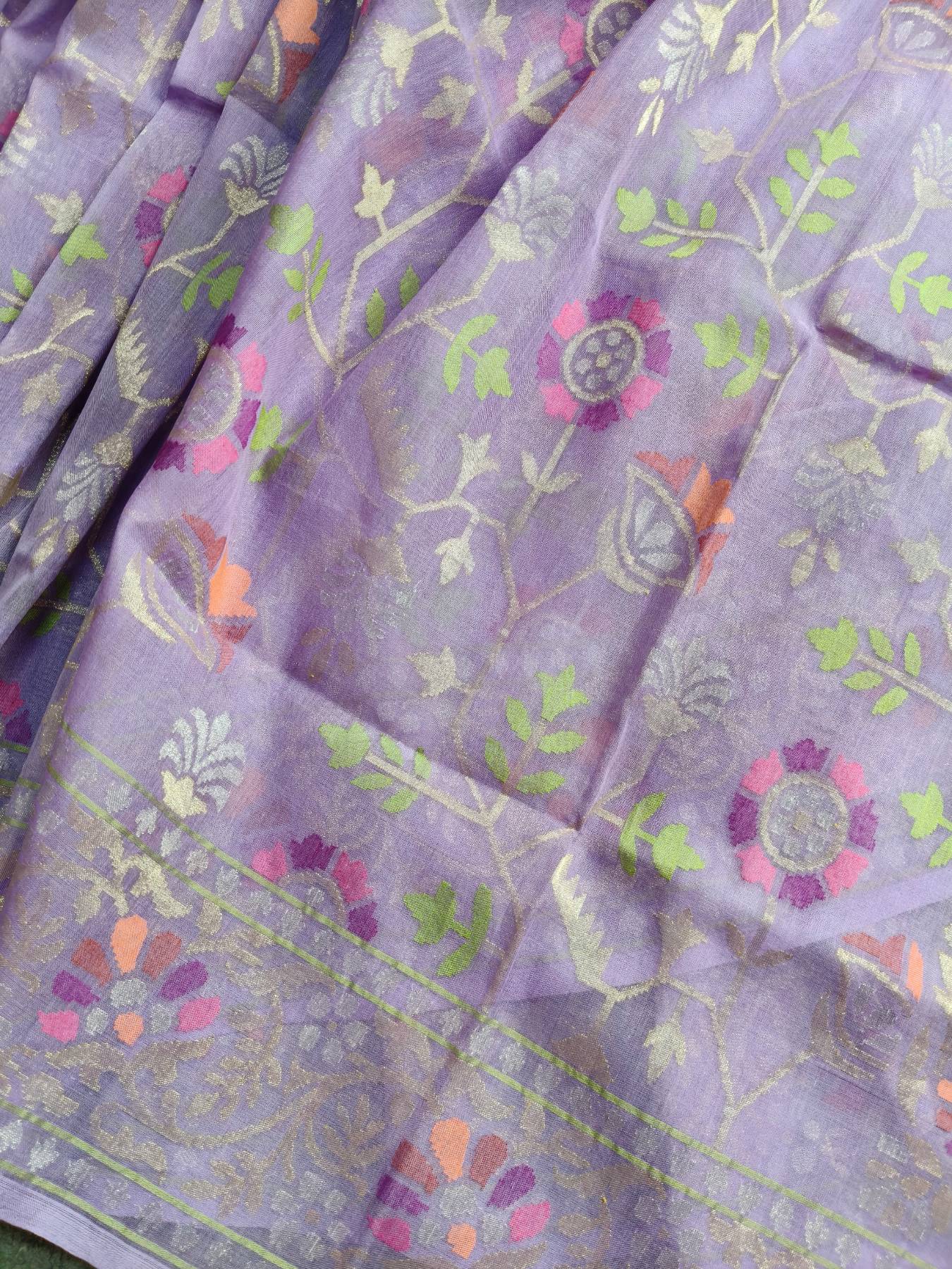 LILAC COTTON REAL JARI PURE HANDLOOM BANARASI SAREE