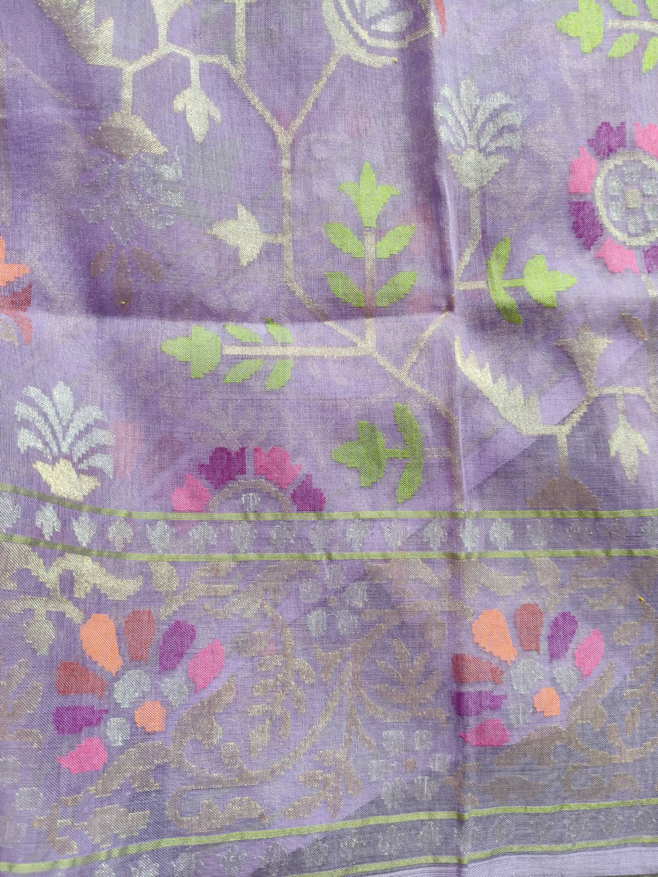 LILAC COTTON REAL JARI PURE HANDLOOM BANARASI SAREE