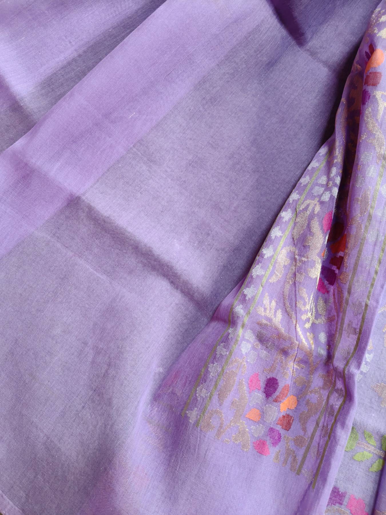 LILAC COTTON REAL JARI PURE HANDLOOM BANARASI SAREE