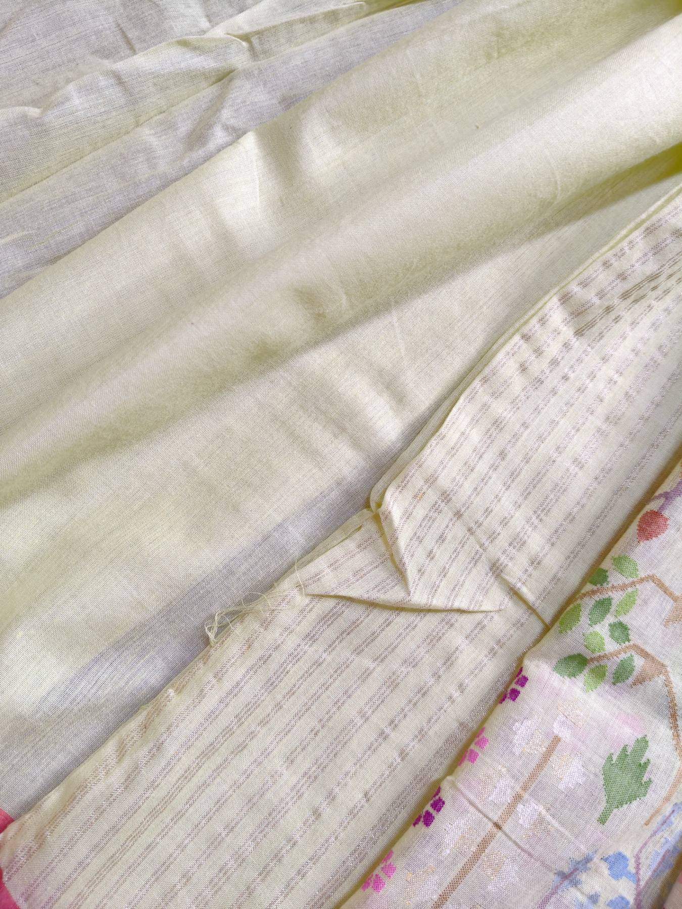 LIGHT YELLOW REAL JARI COTTON PURE HANDLOOM BANARASI SAREE