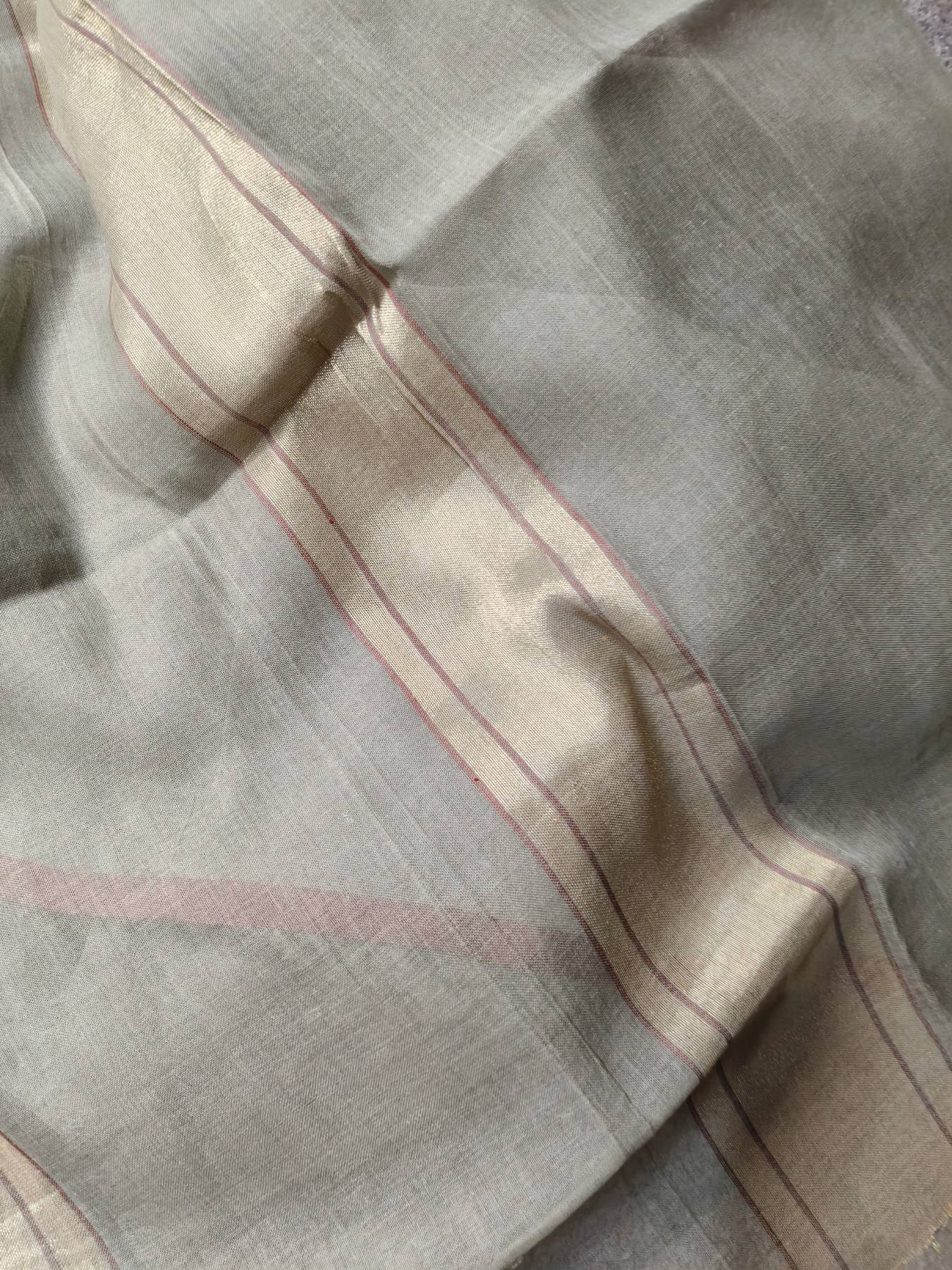 GREY REAL JARI COTTON PURE HANDLOOM BANARASI SAREE