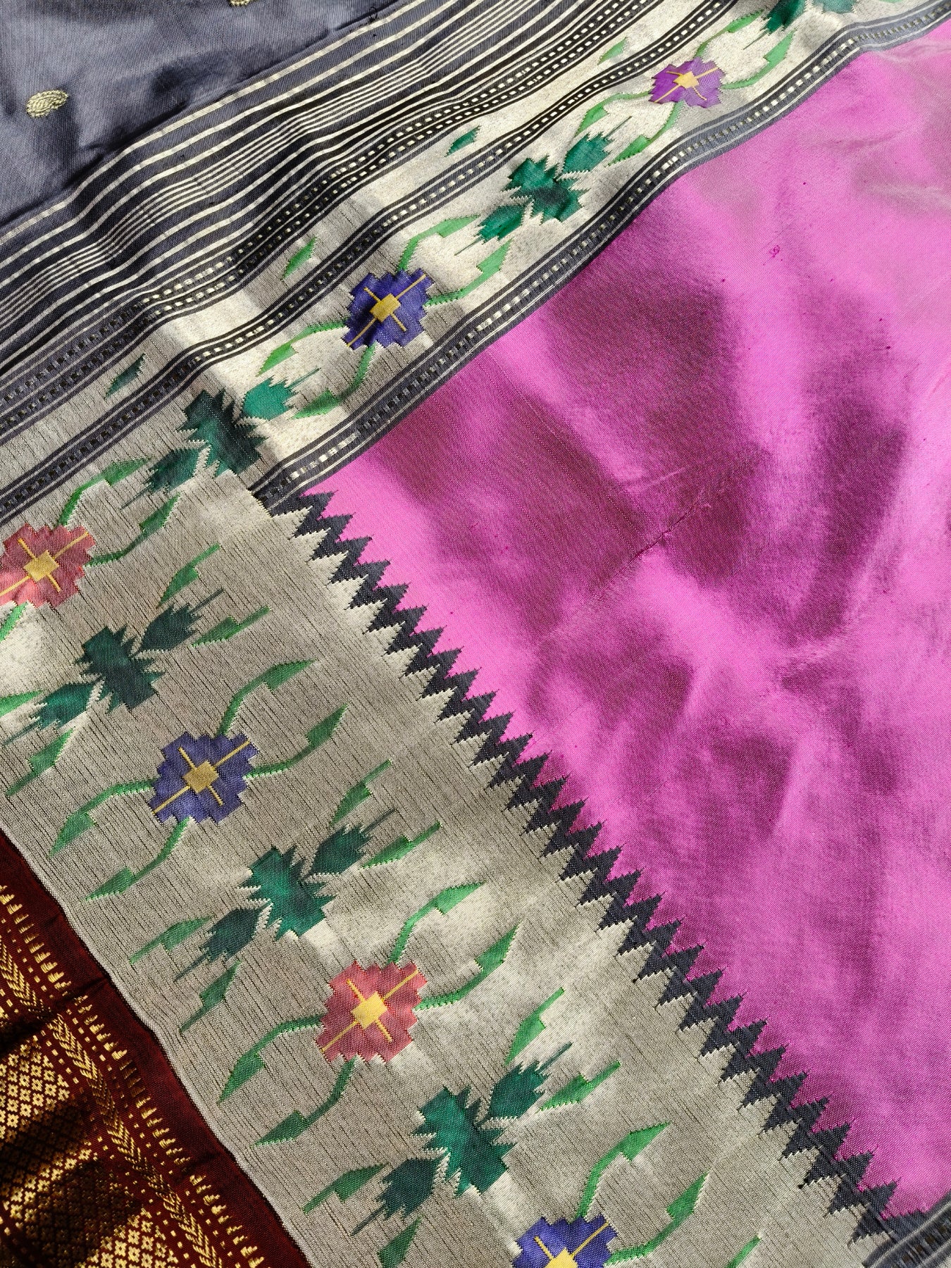 GREY SILK PURE HANDLOOM PAITHANI SAREE