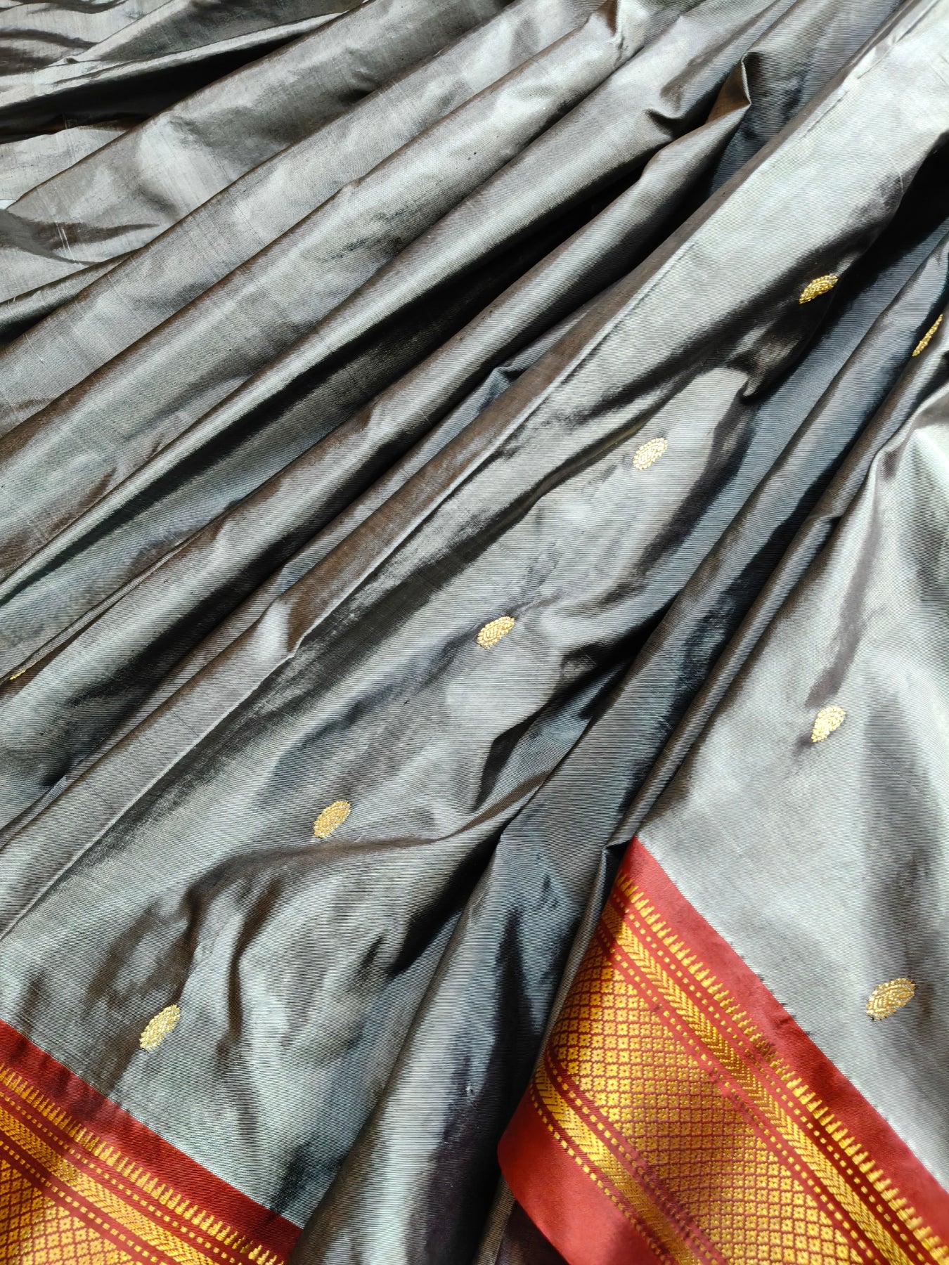 GREY SILK PURE HANDLOOM PAITHANI SAREE