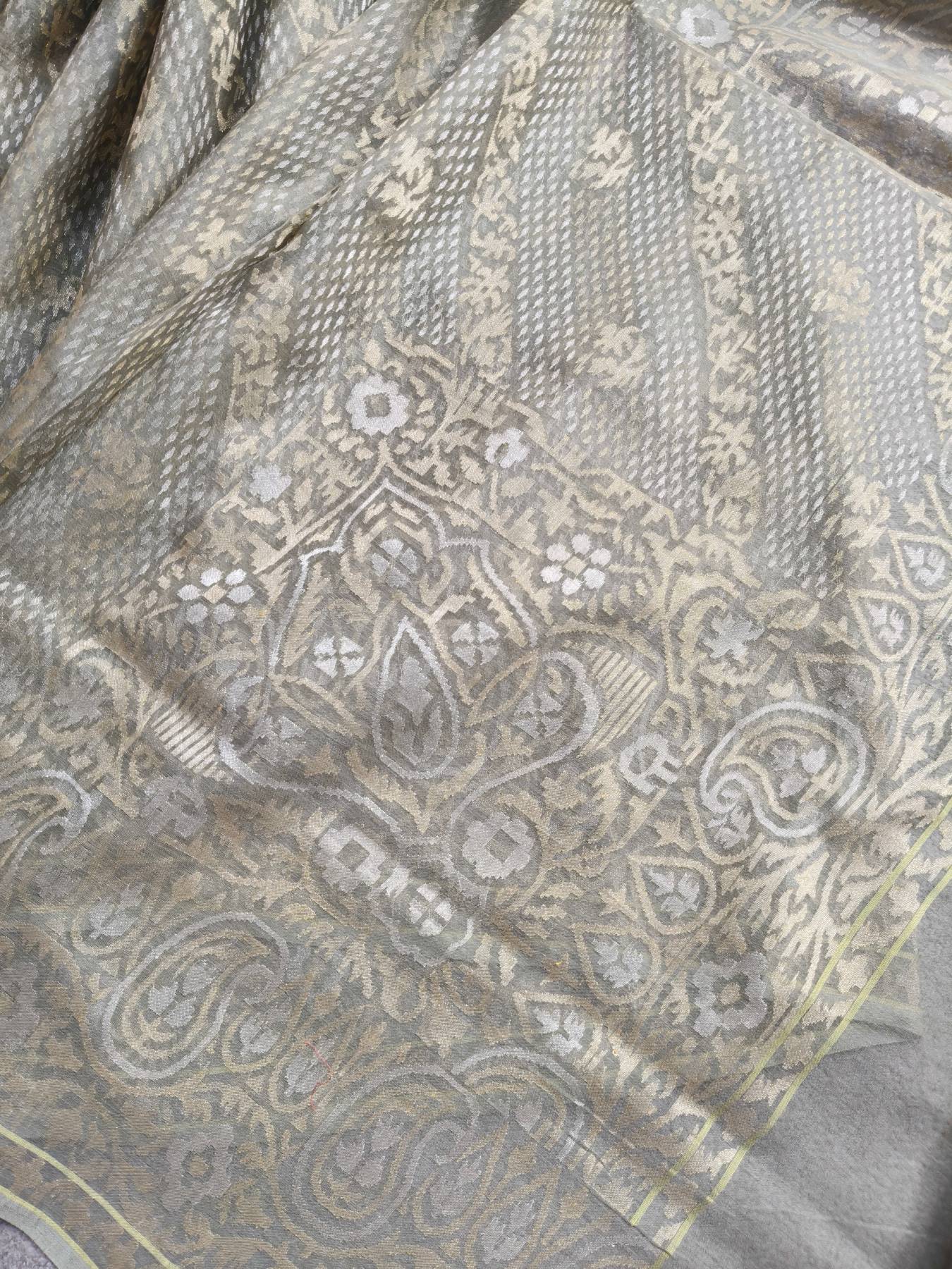 GREY REAL JARI COTTON PURE HANDLOOM BANARASI SAREE