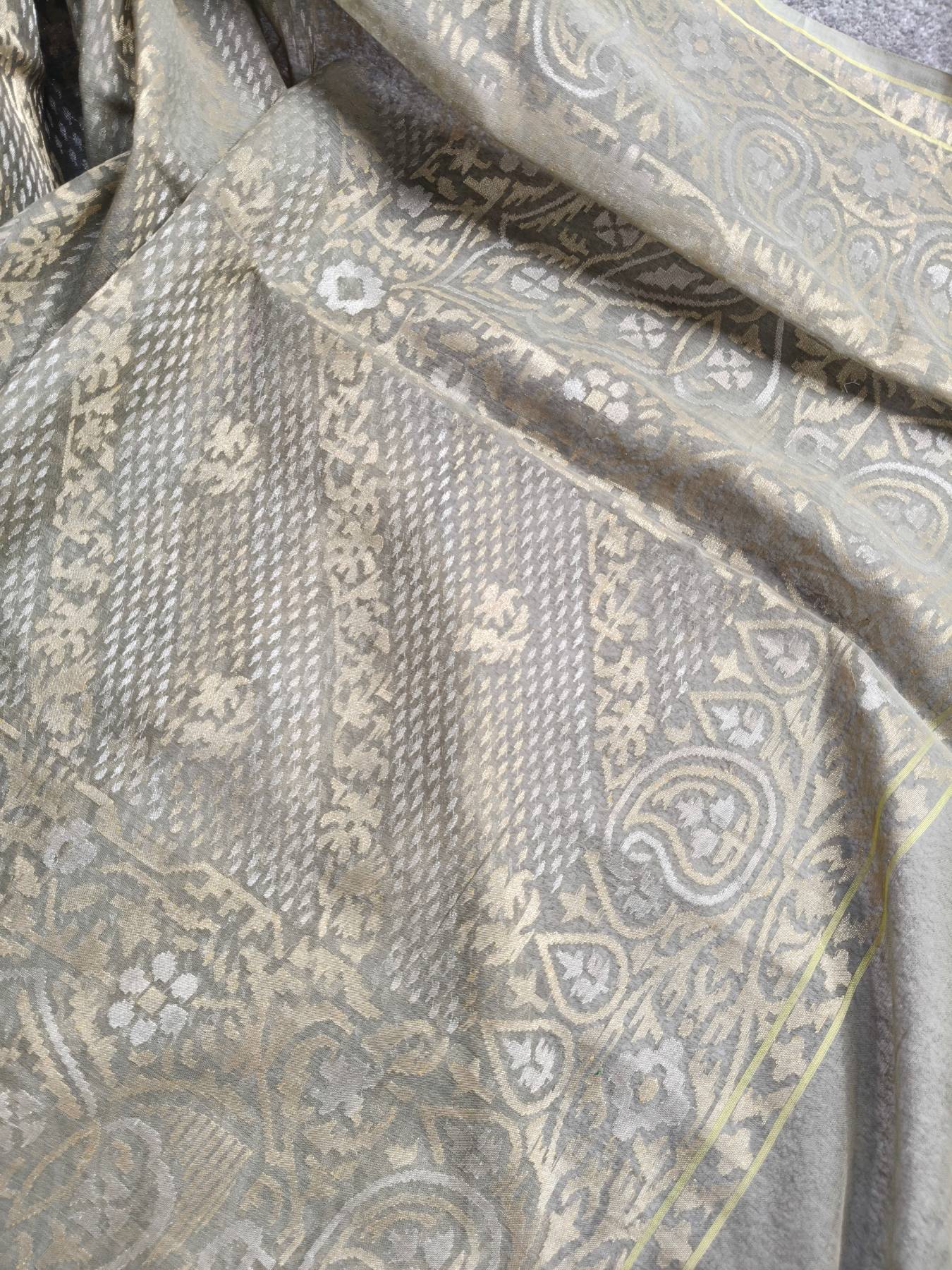 GREY REAL JARI COTTON PURE HANDLOOM BANARASI SAREE