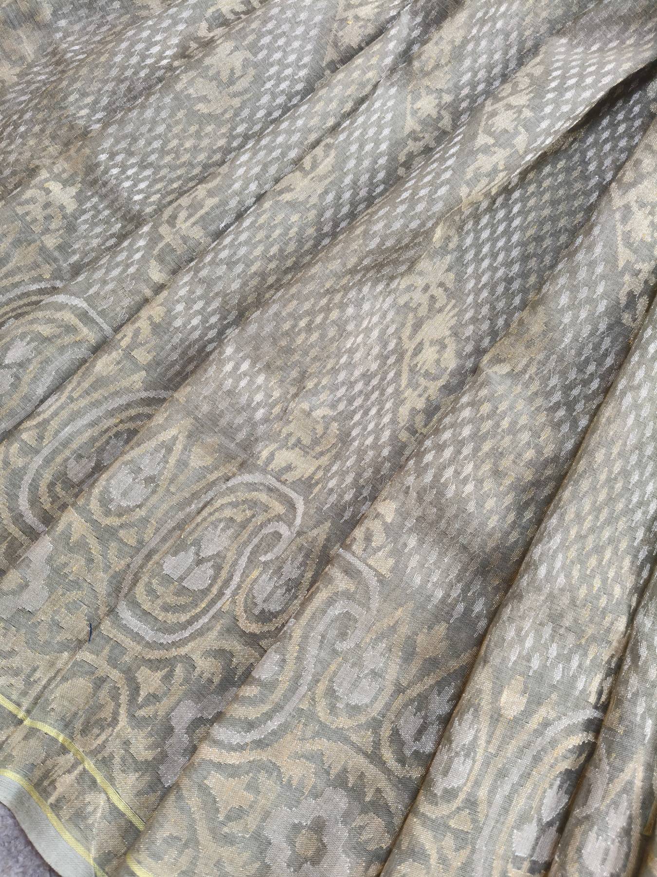 GREY REAL JARI COTTON PURE HANDLOOM BANARASI SAREE
