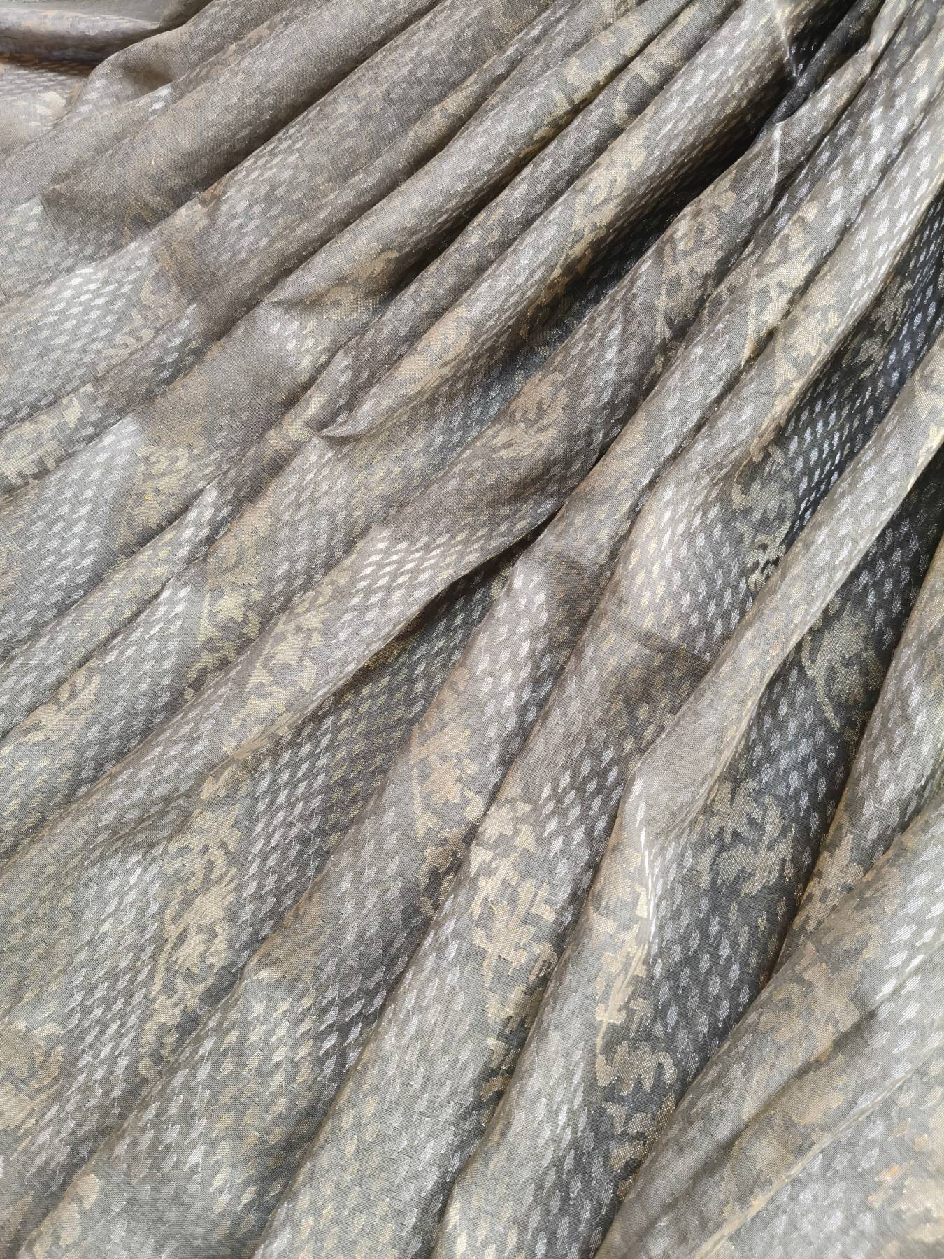 GREY REAL JARI COTTON PURE HANDLOOM BANARASI SAREE