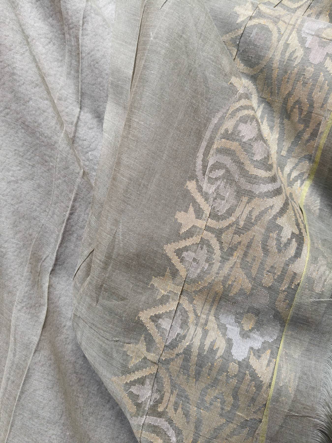 GREY REAL JARI COTTON PURE HANDLOOM BANARASI SAREE