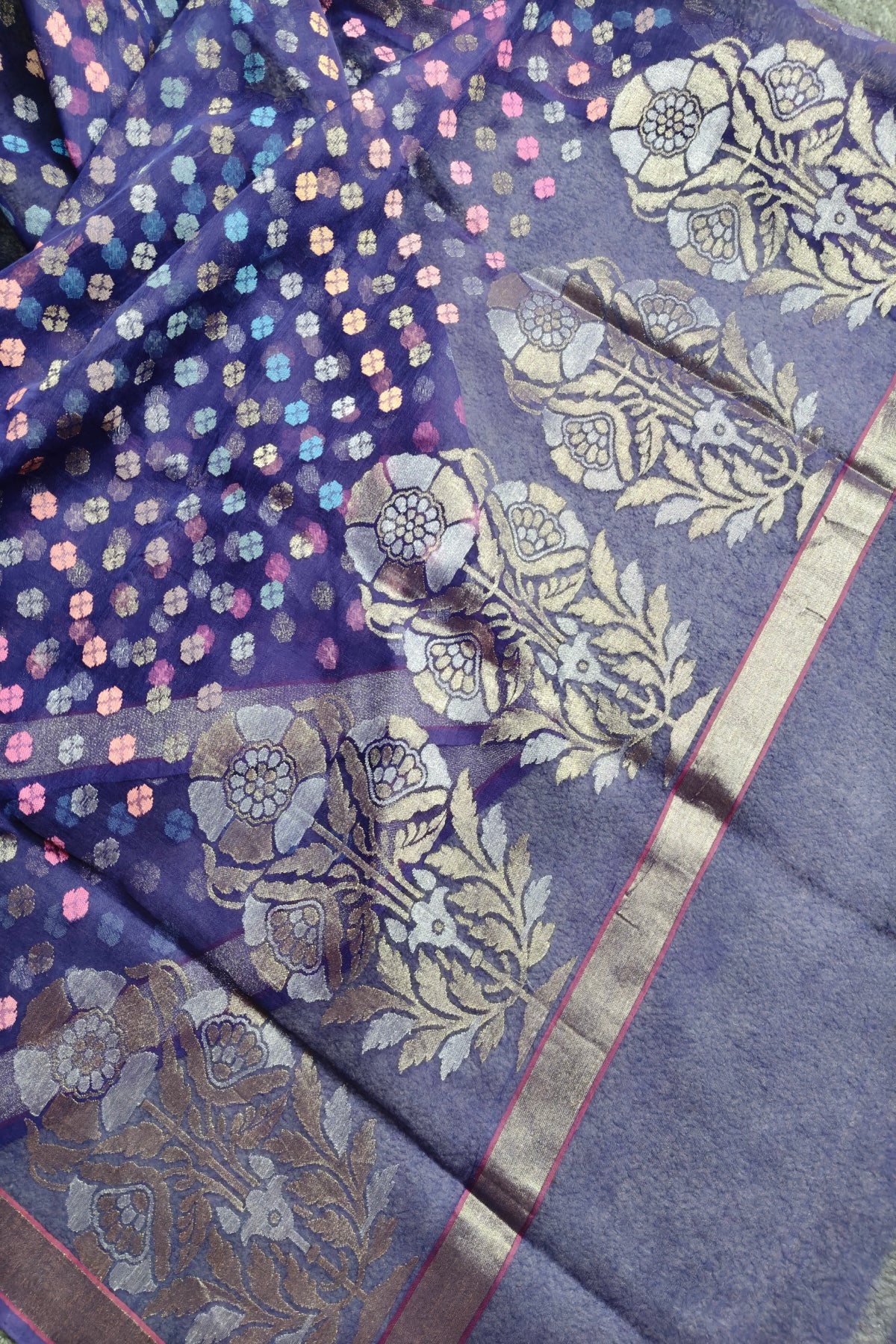 PURPLE COTTON REAL JARI PURE HANDLOOM BANRASI SAREE