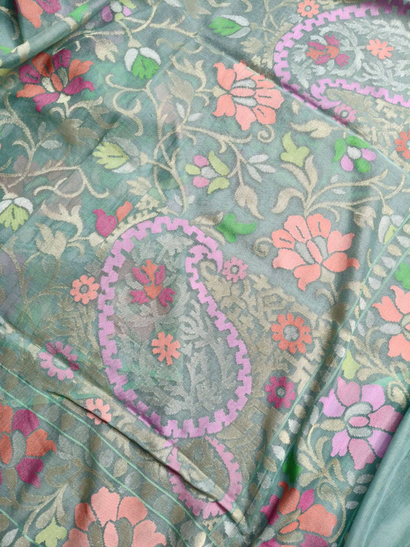 MINT GREEN REAL JARI COTTON PURE HANDLOOM BANARASI SAREE