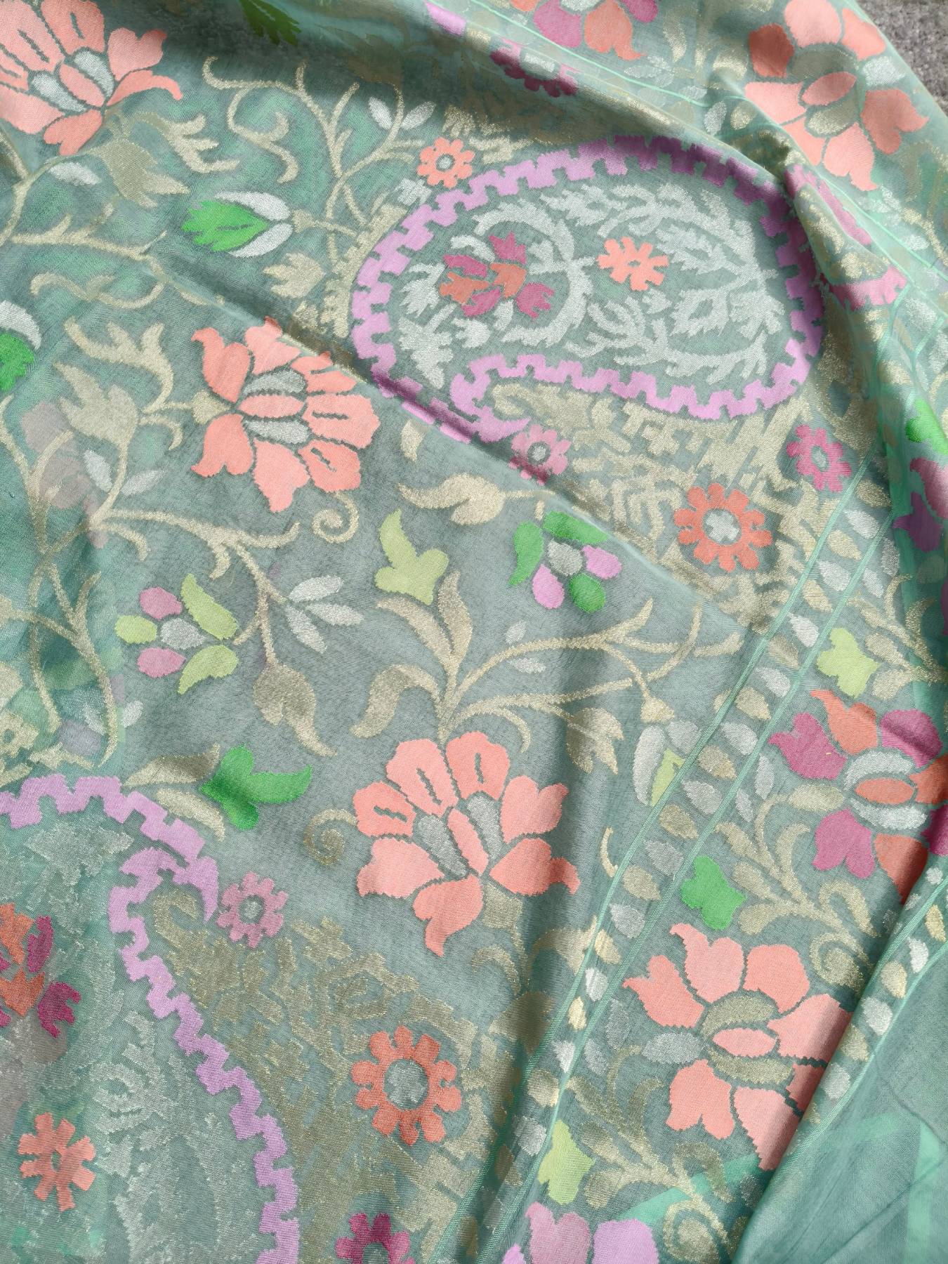 MINT GREEN REAL JARI COTTON PURE HANDLOOM BANARASI SAREE