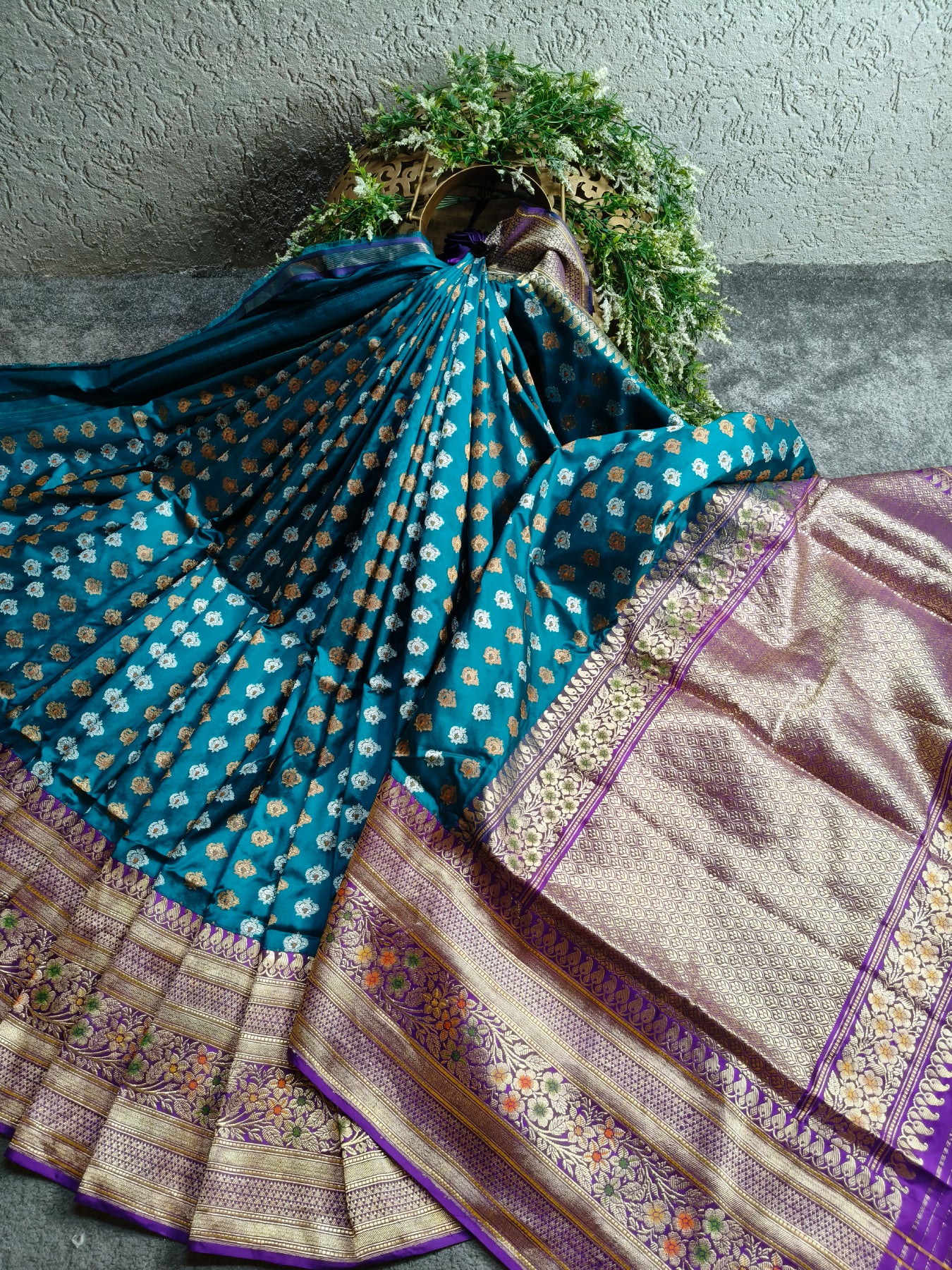 TEAL BLUE SILK PURE HANDLOOM BANARASI SAREE