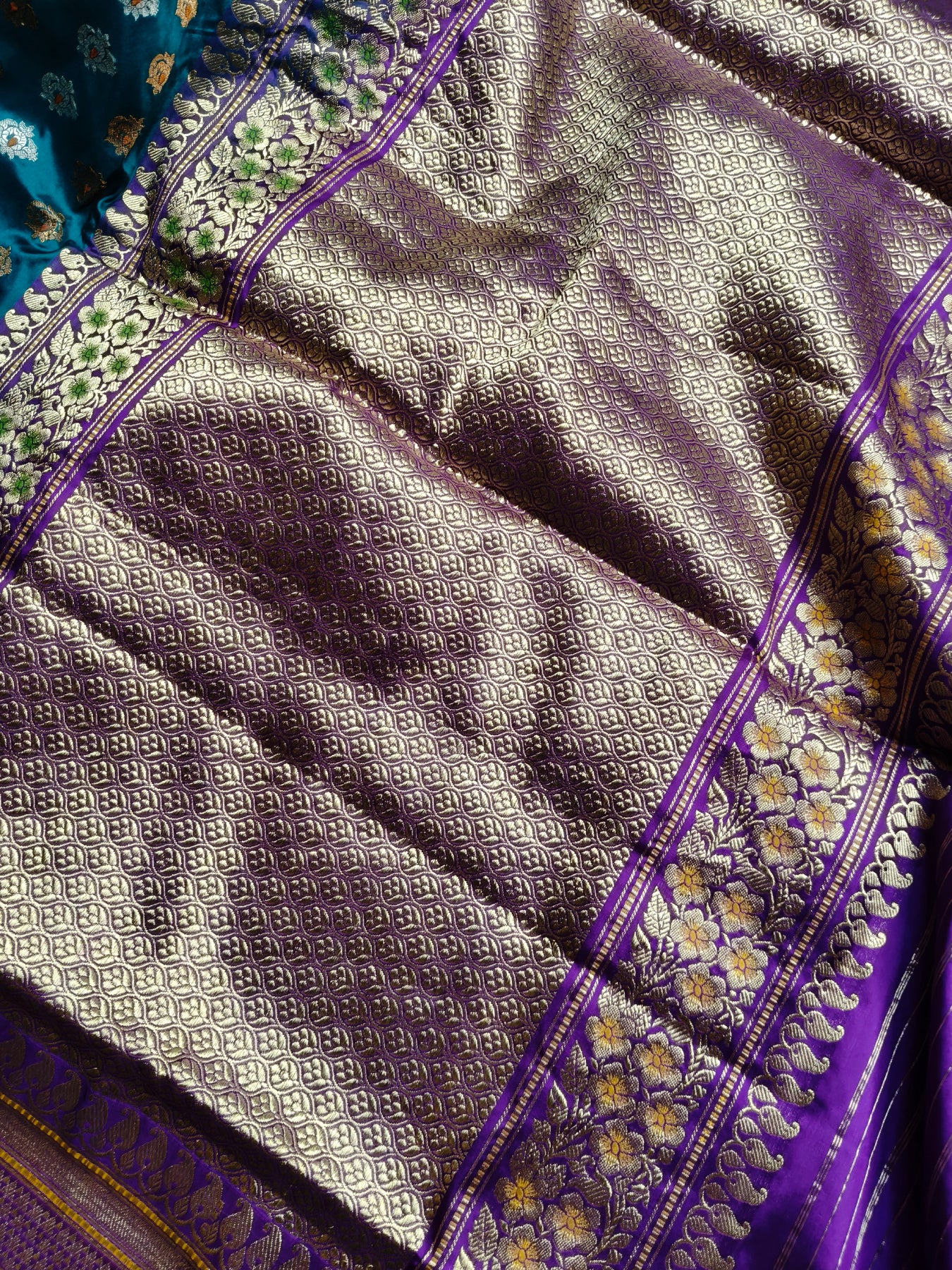 TEAL BLUE SILK PURE HANDLOOM BANARASI SAREE