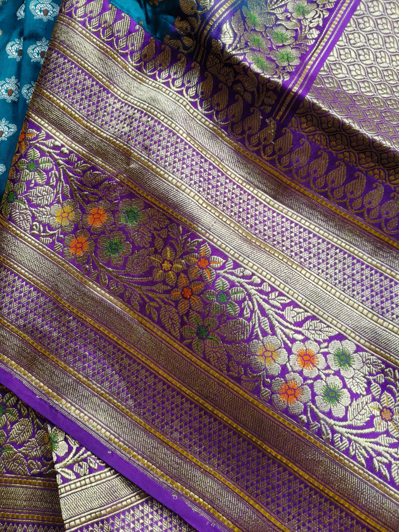 TEAL BLUE SILK PURE HANDLOOM BANARASI SAREE