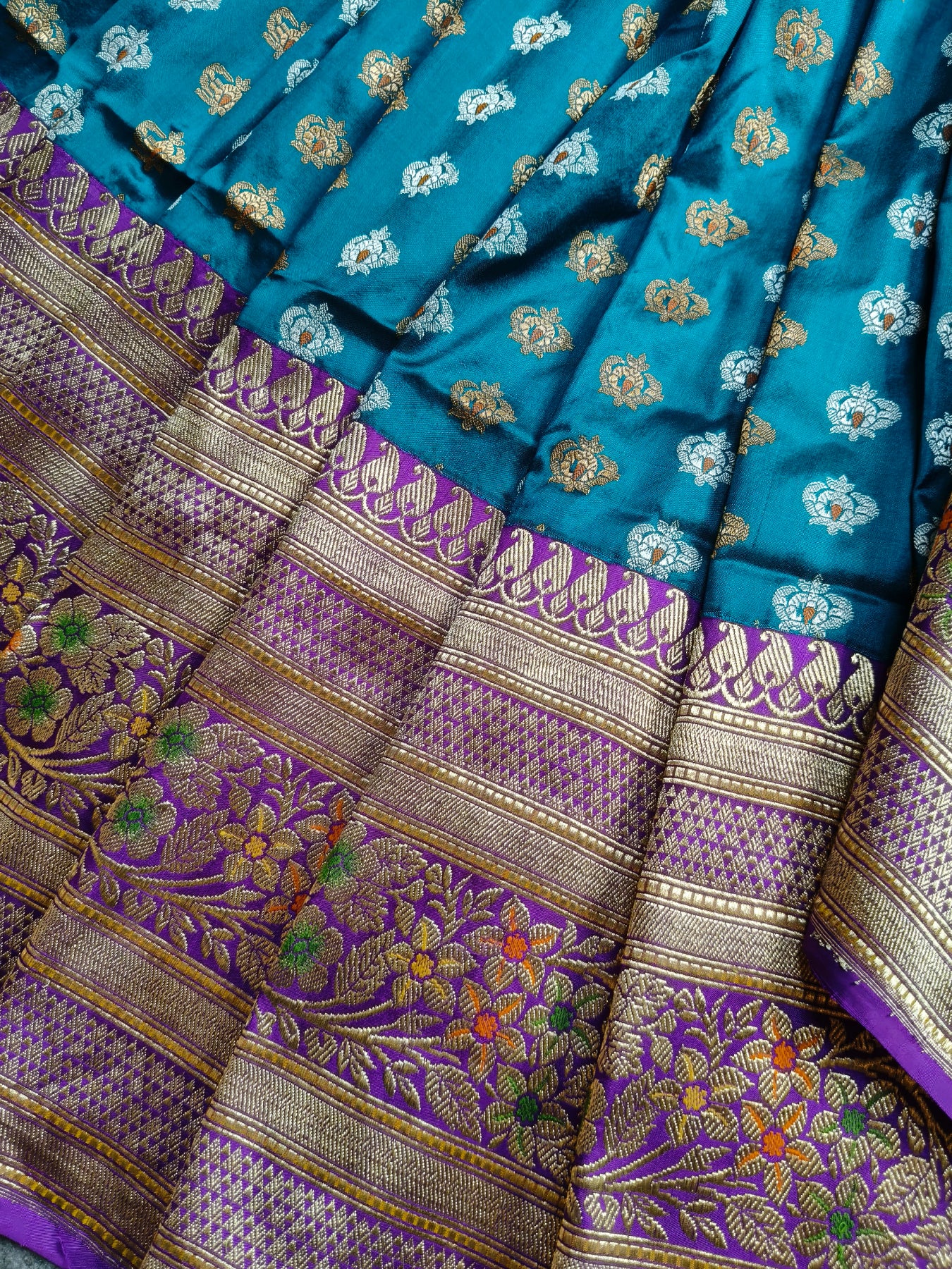 TEAL BLUE SILK PURE HANDLOOM BANARASI SAREE