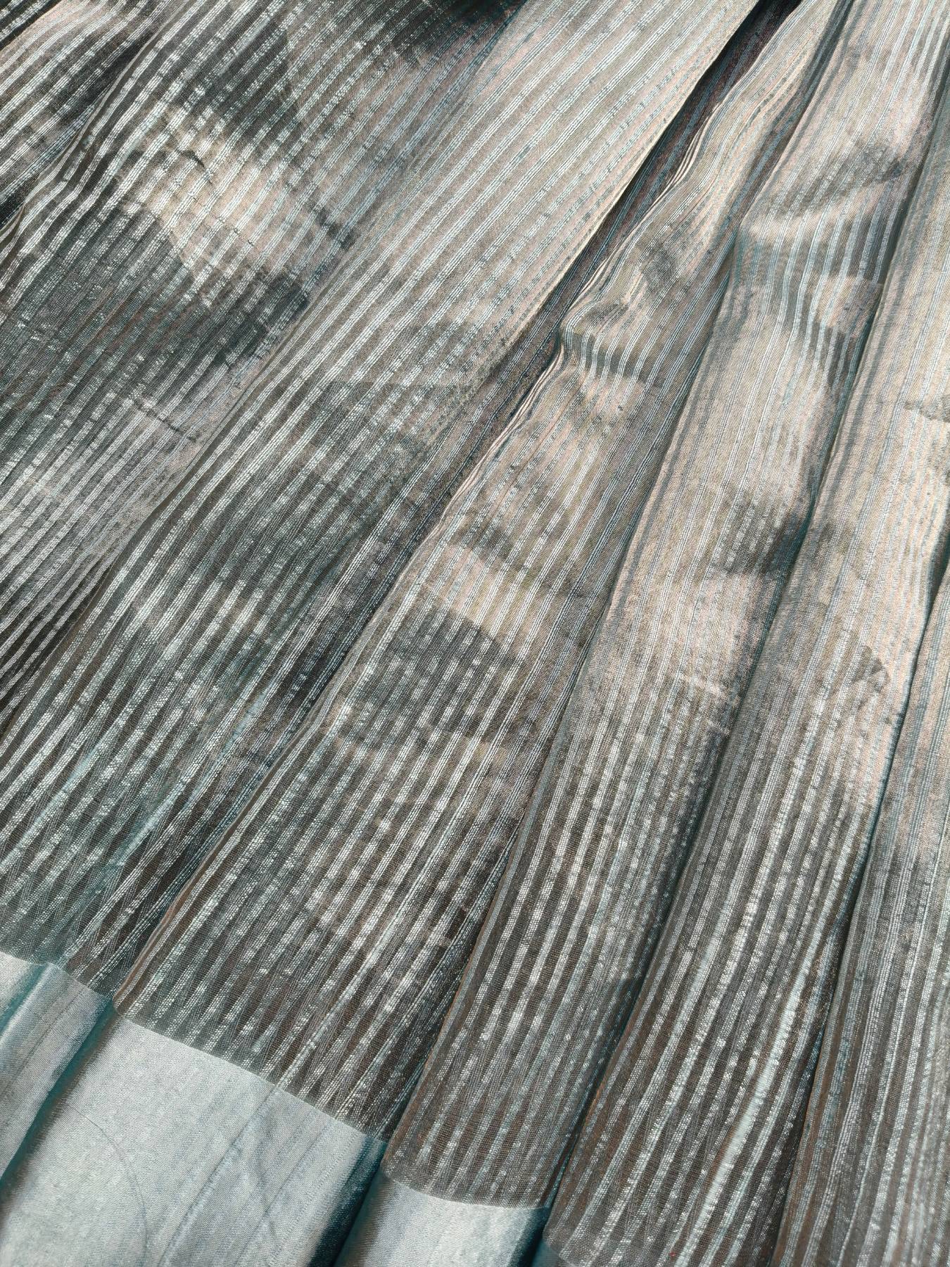 GREYISH BLUE ORGANZA PURE HANDLOOM BANARASI SAREE