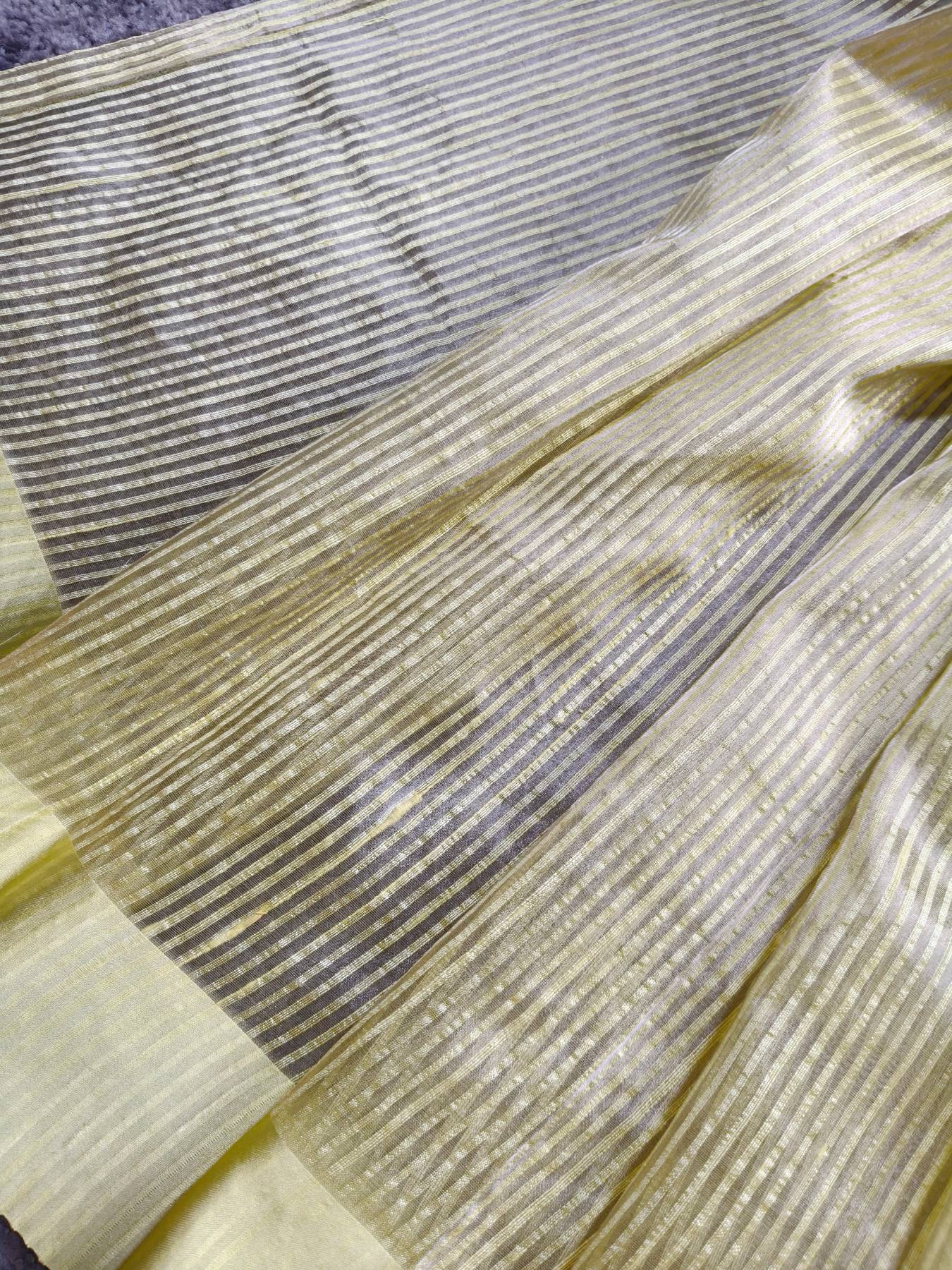 YELLOW ORGANZA PURE HANDLOOM BANARASI SAREE