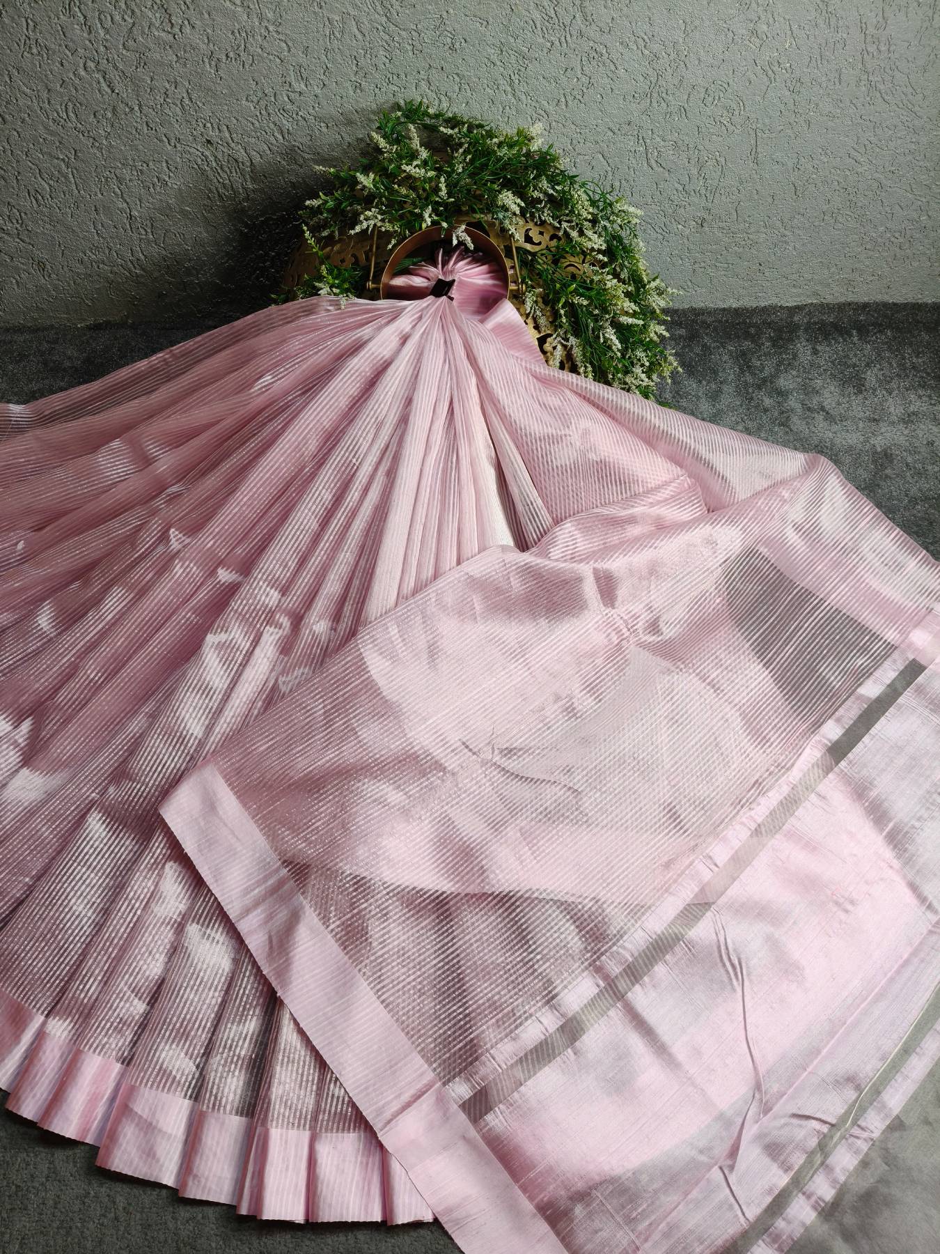BABY PINK ORGANZA PURE HANDLOOM BANARASI SAREE