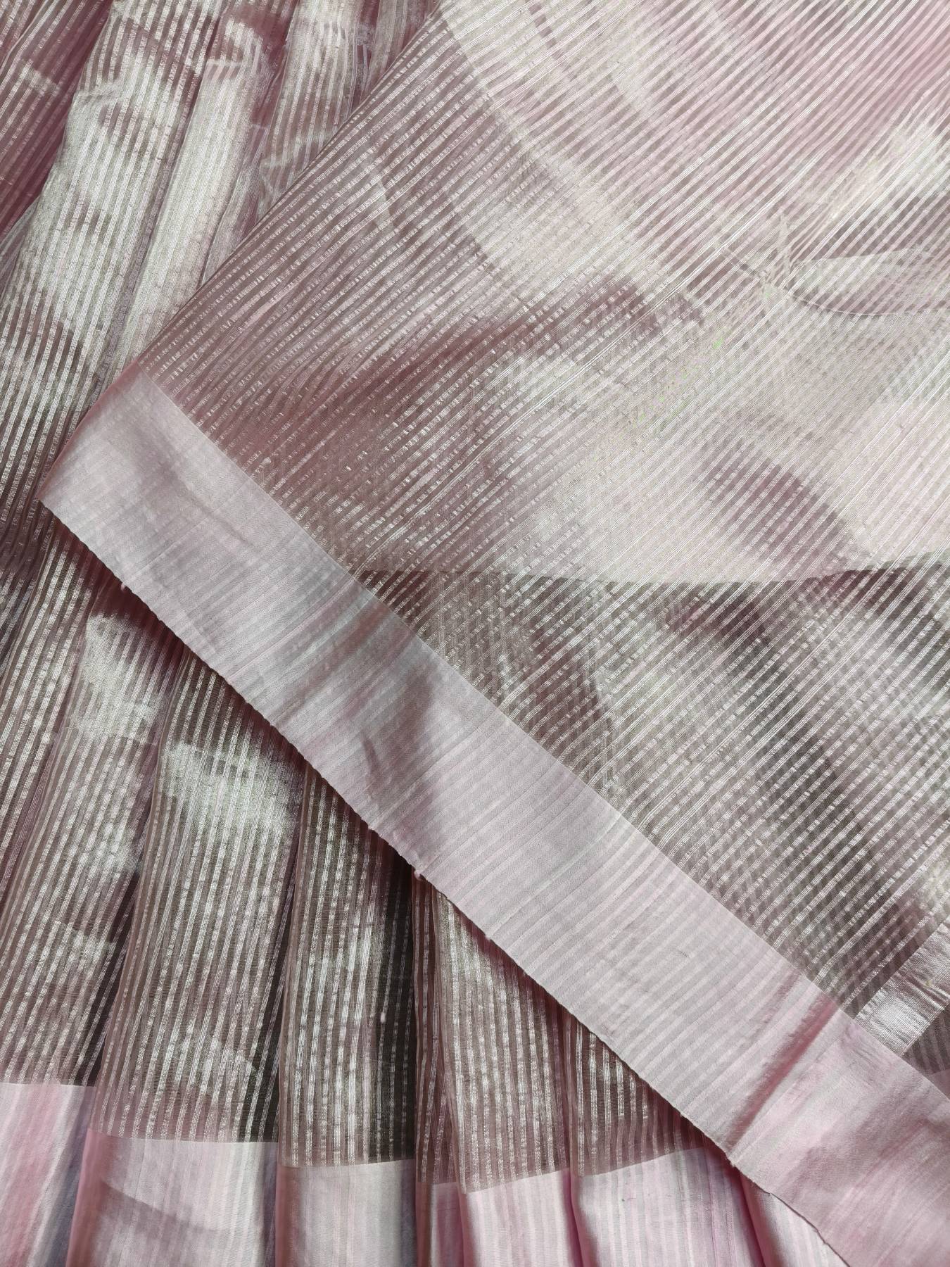 BABY PINK ORGANZA PURE HANDLOOM BANARASI SAREE
