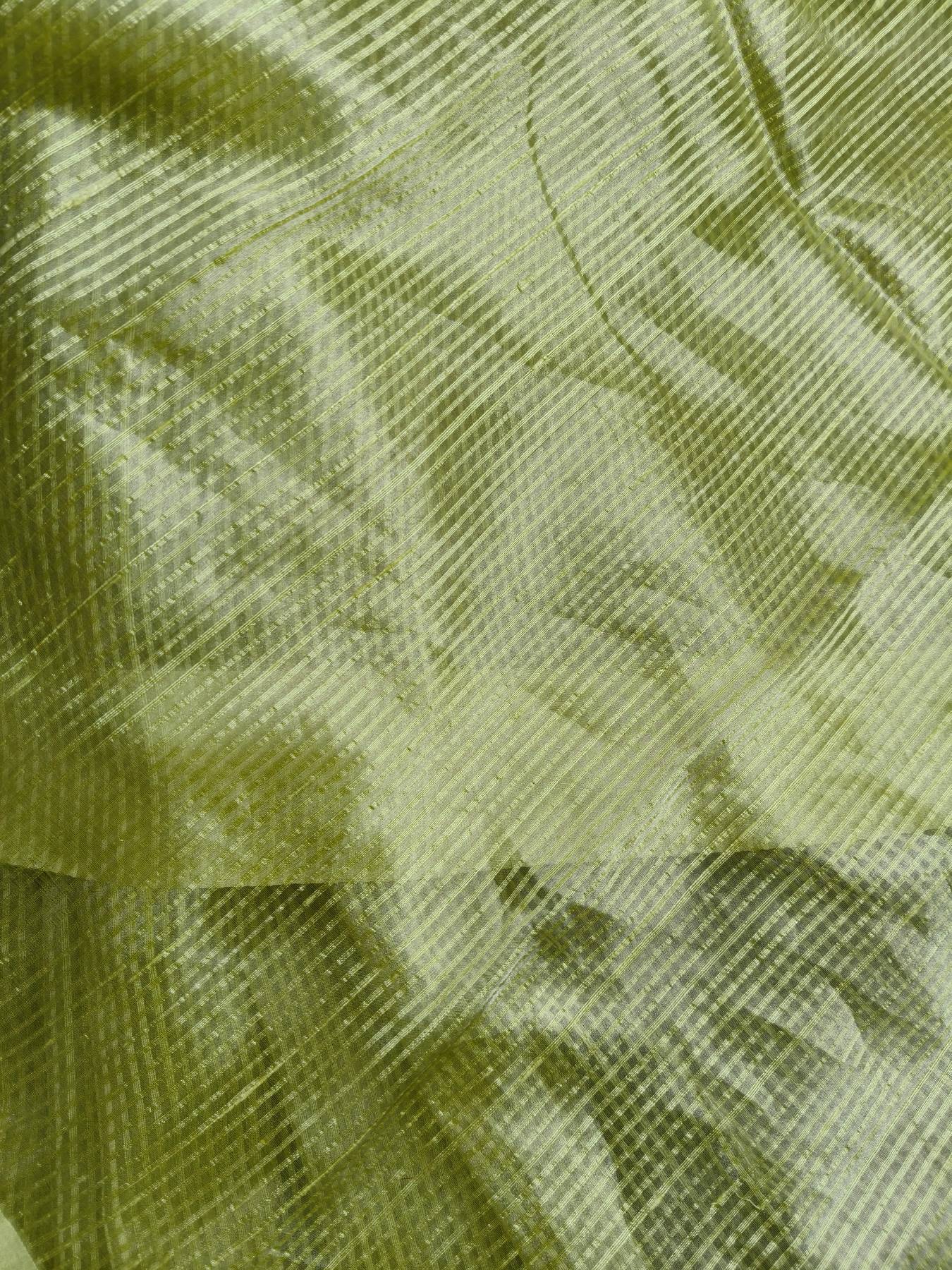 LIME YELLOW ORGANZA PURE HANDLOOM BANARASI SAREE