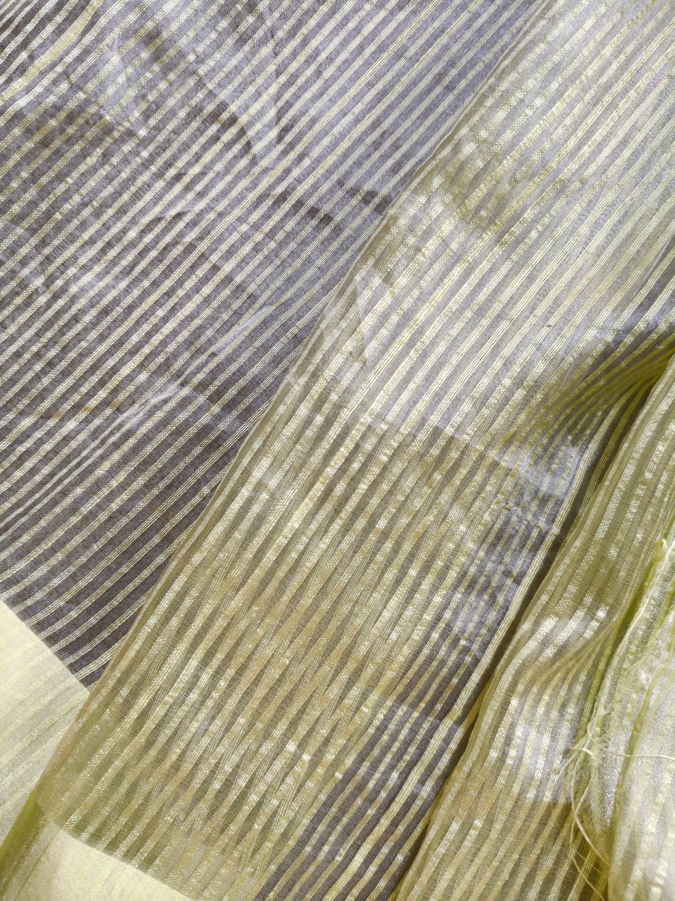 LIME YELLOW ORGANZA PURE HANDLOOM BANARASI SAREE
