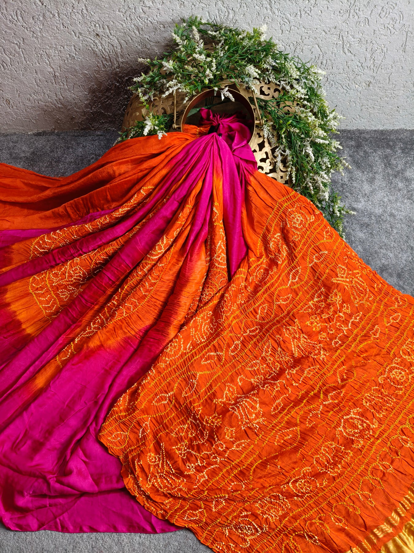 PINK GAJJI SILK PURE HANDLOOM BANDHEJ SAREE
