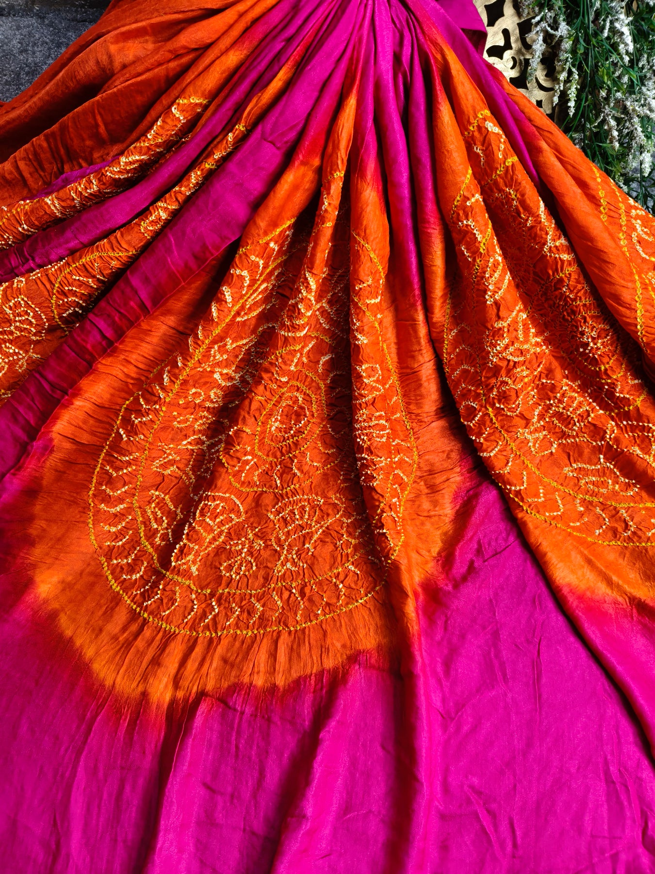 PINK GAJJI SILK PURE HANDLOOM BANDHEJ SAREE