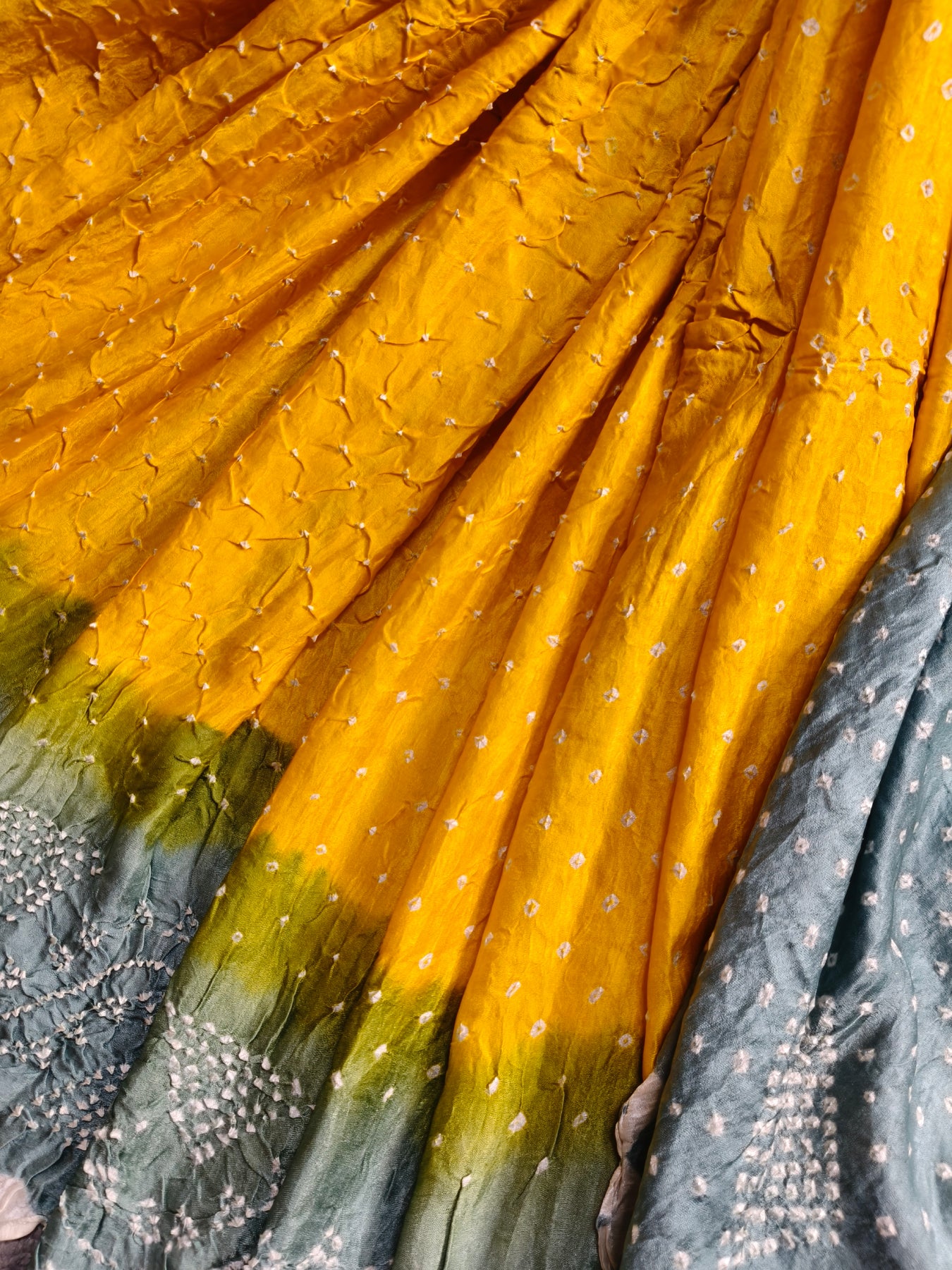 YELLOW GAJJI SILK PURE HANDLOOM BANDHEJ SAREE