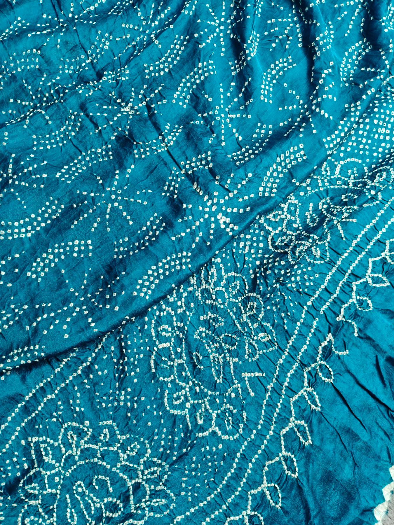 AZURE BLUE GAJJI SILK PURE HANDLOOM BANDHEJ SAREE