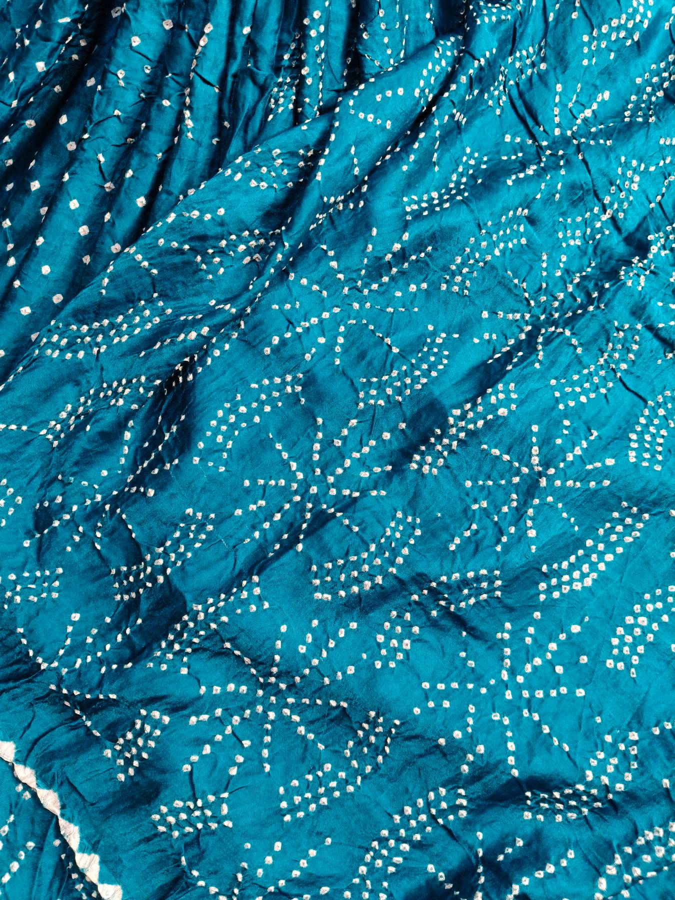 AZURE BLUE GAJJI SILK PURE HANDLOOM BANDHEJ SAREE
