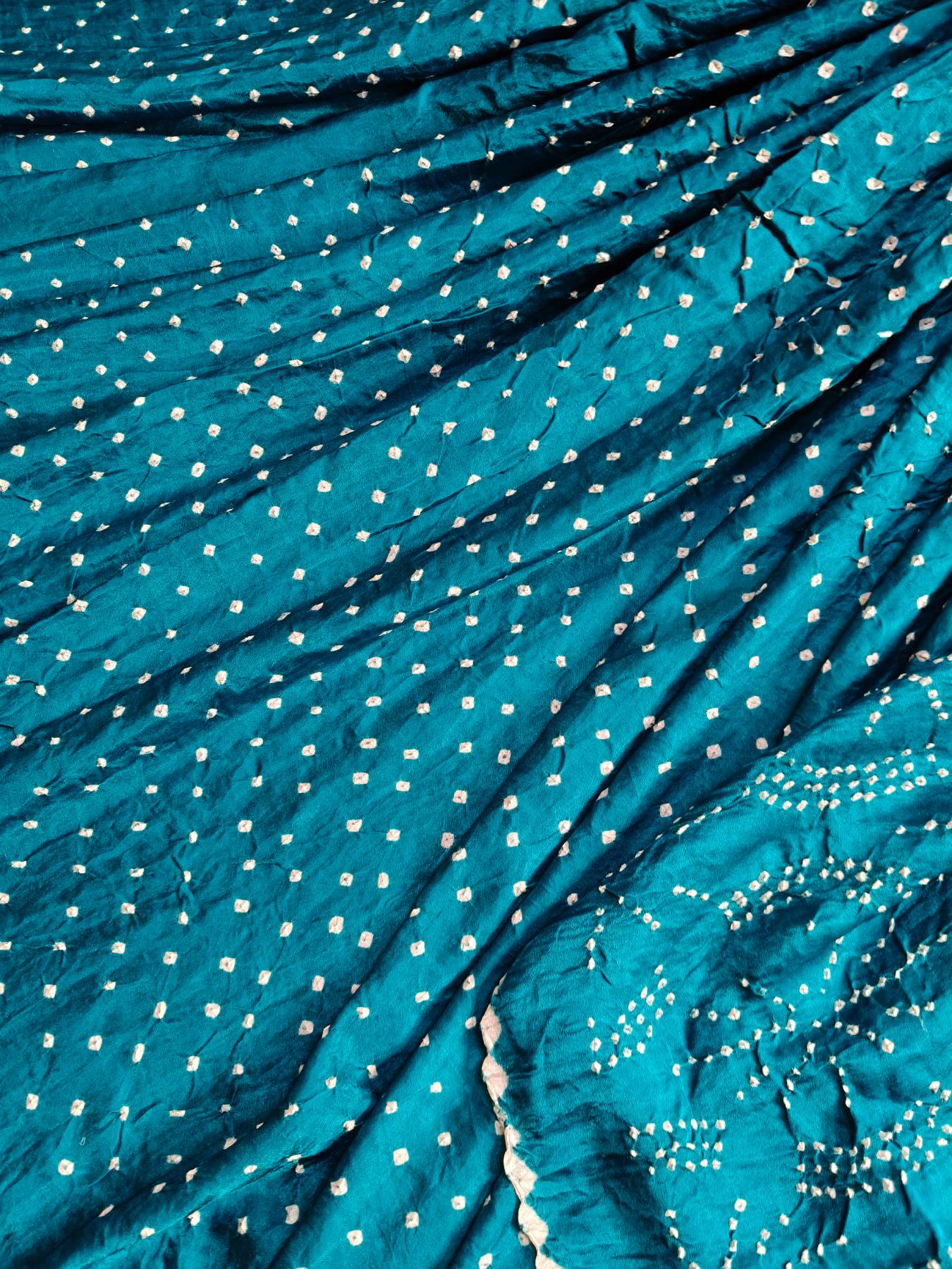 AZURE BLUE GAJJI SILK PURE HANDLOOM BANDHEJ SAREE