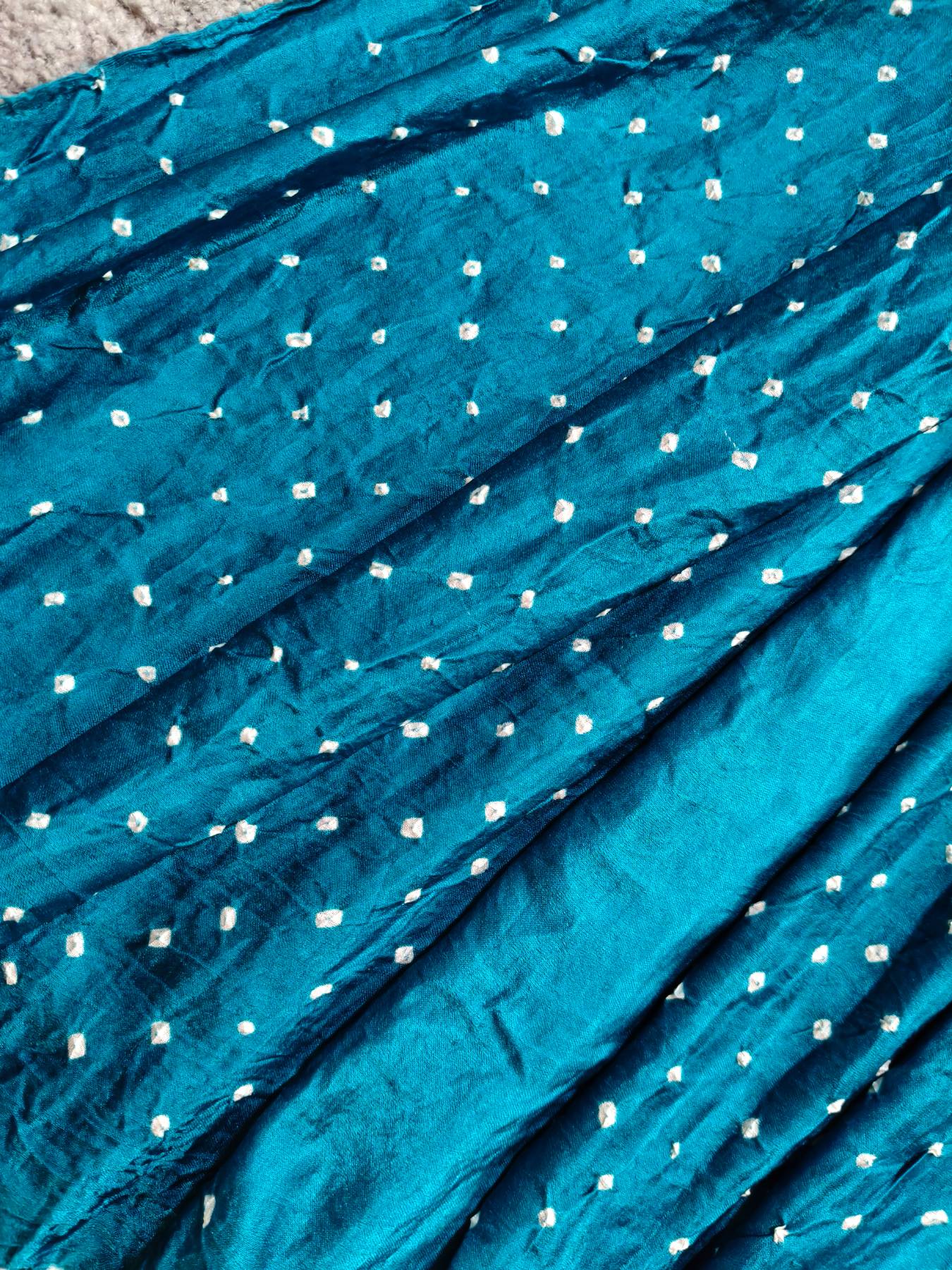 AZURE BLUE GAJJI SILK PURE HANDLOOM BANDHEJ SAREE