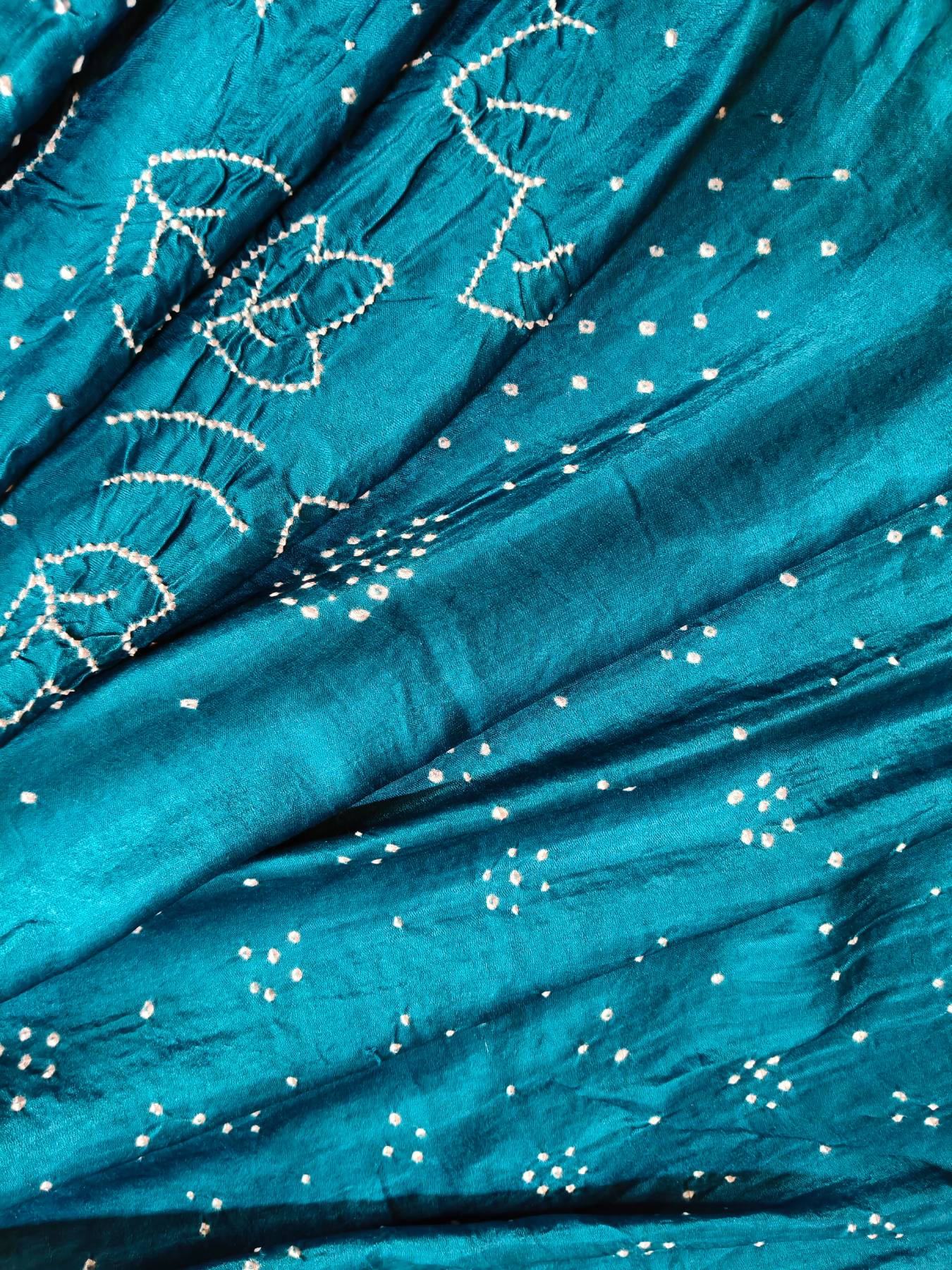 TEAL BLUE GAJJI SILK PURE HANDLOOM BANDHEJ SAREE
