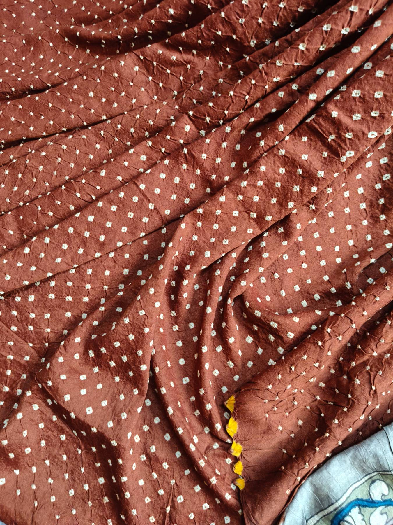 BROWN TUSSAR PURE HANDLOOM BANDHEJ SAREE