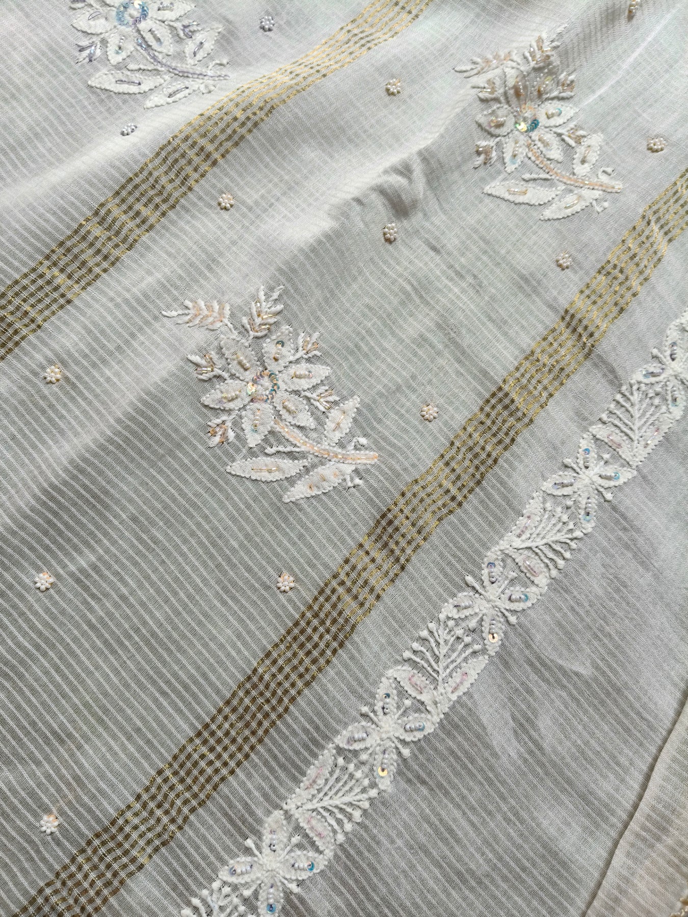 WHITE COTTON CHANDERI PURE HANDLOOM EMBROIDERY SAREE