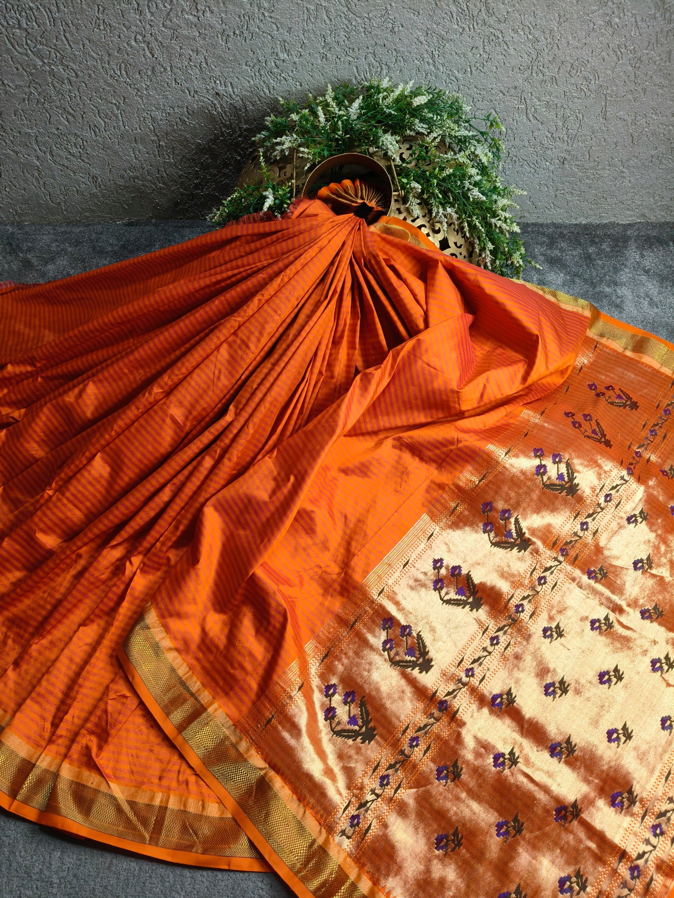ORANGE SILK PURE HANDLOOM PAITHANI SAREE