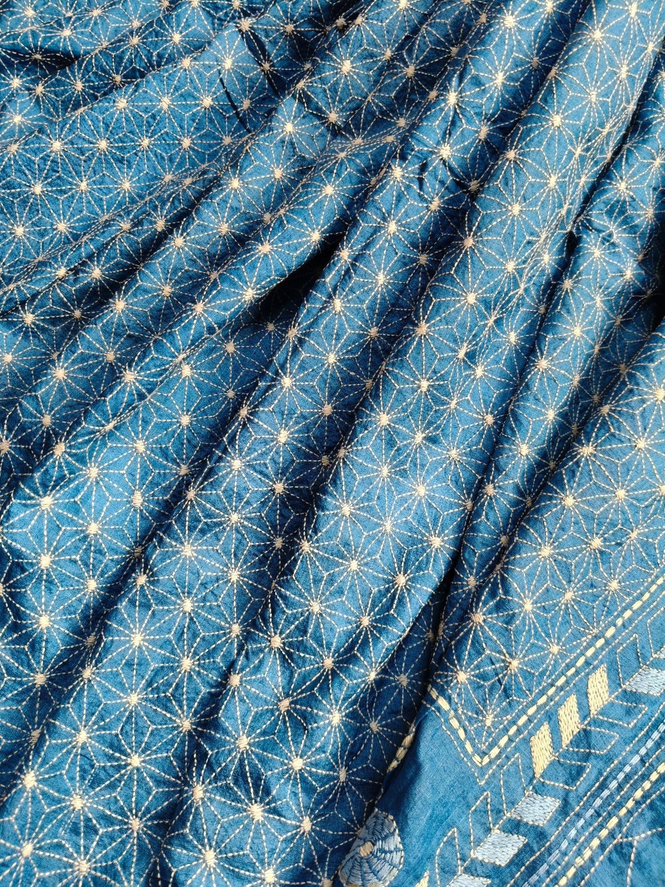 BLUE TASSAR SILK PURE HANDLOOM KANTHA SAREE