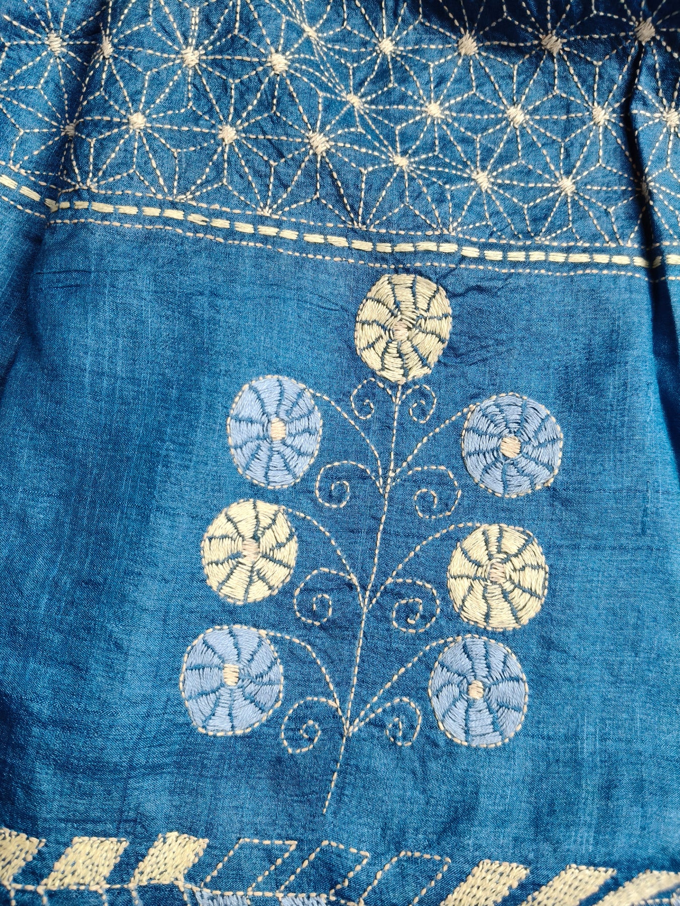 BLUE TASSAR SILK PURE HANDLOOM KANTHA SAREE
