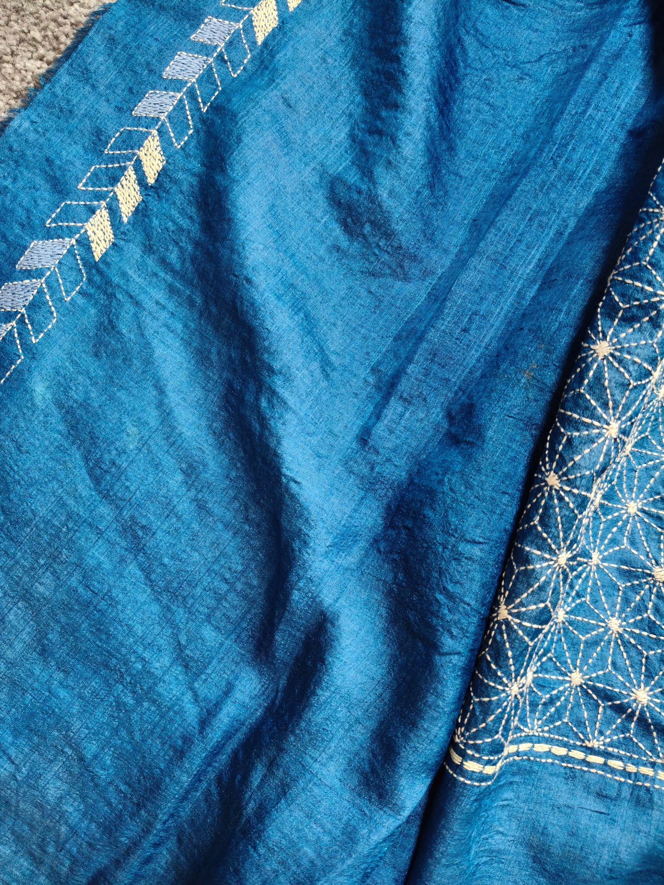 BLUE TASSAR SILK PURE HANDLOOM KANTHA SAREE