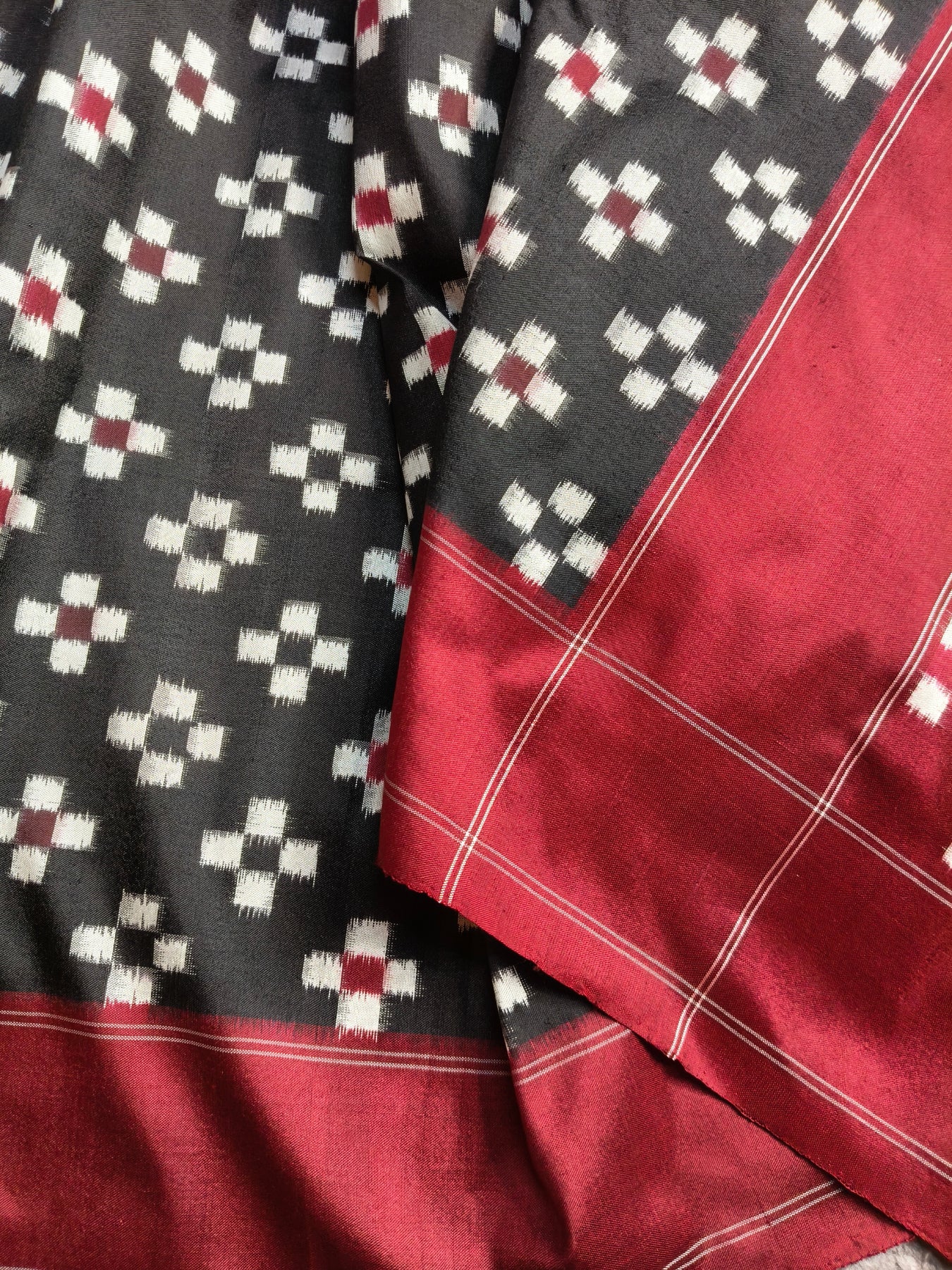 BLACK SILK PURE HANDLOOM DOUBLE IKKAT SAREE
