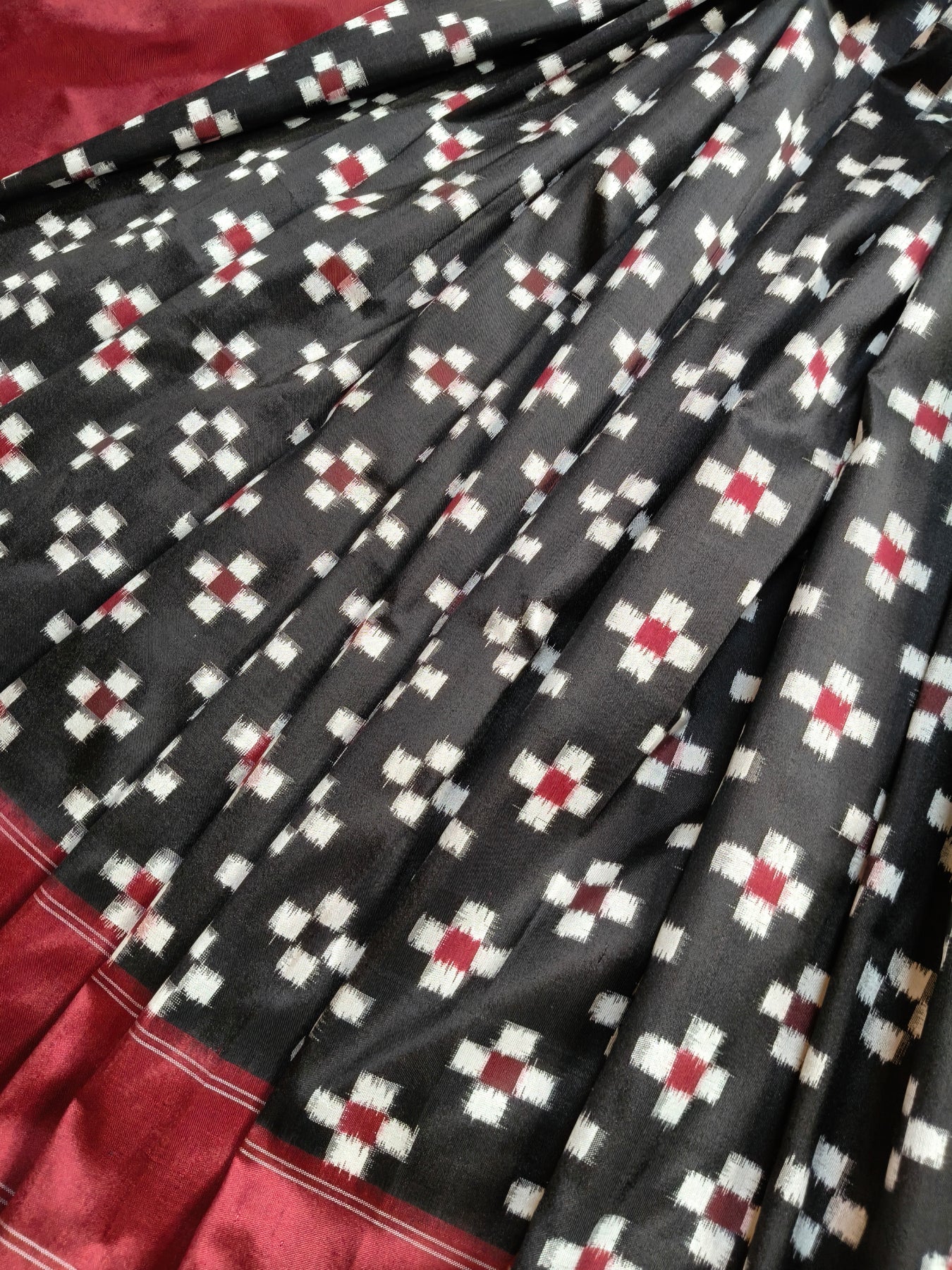 BLACK SILK PURE HANDLOOM DOUBLE IKKAT SAREE