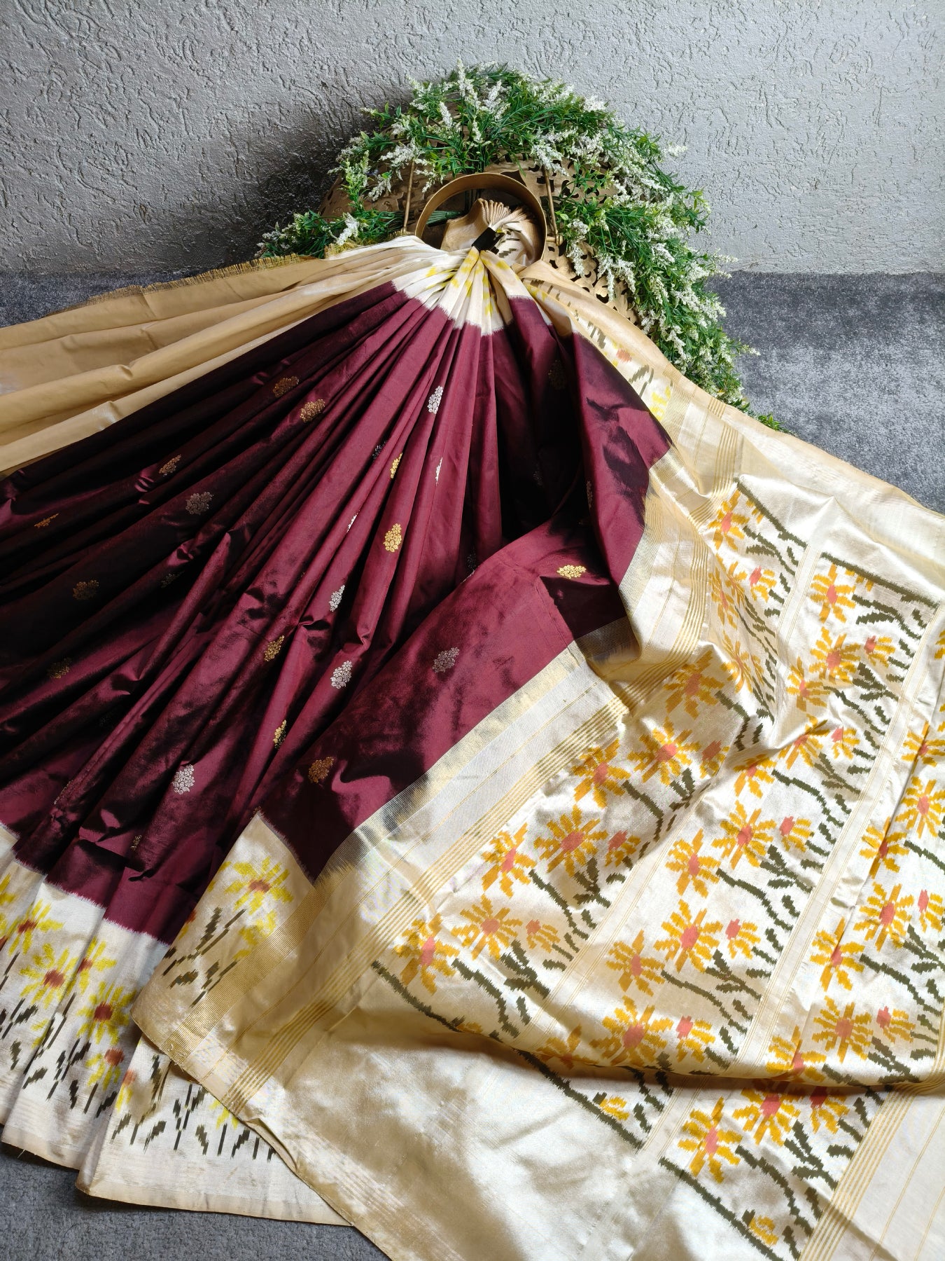 WINE SILK PURE HANDLOOM IKKAT SAREE