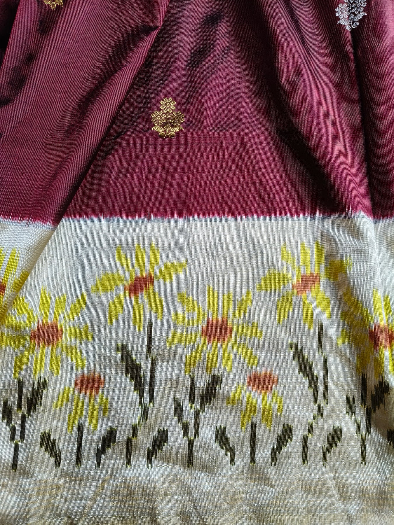WINE SILK PURE HANDLOOM IKKAT SAREE