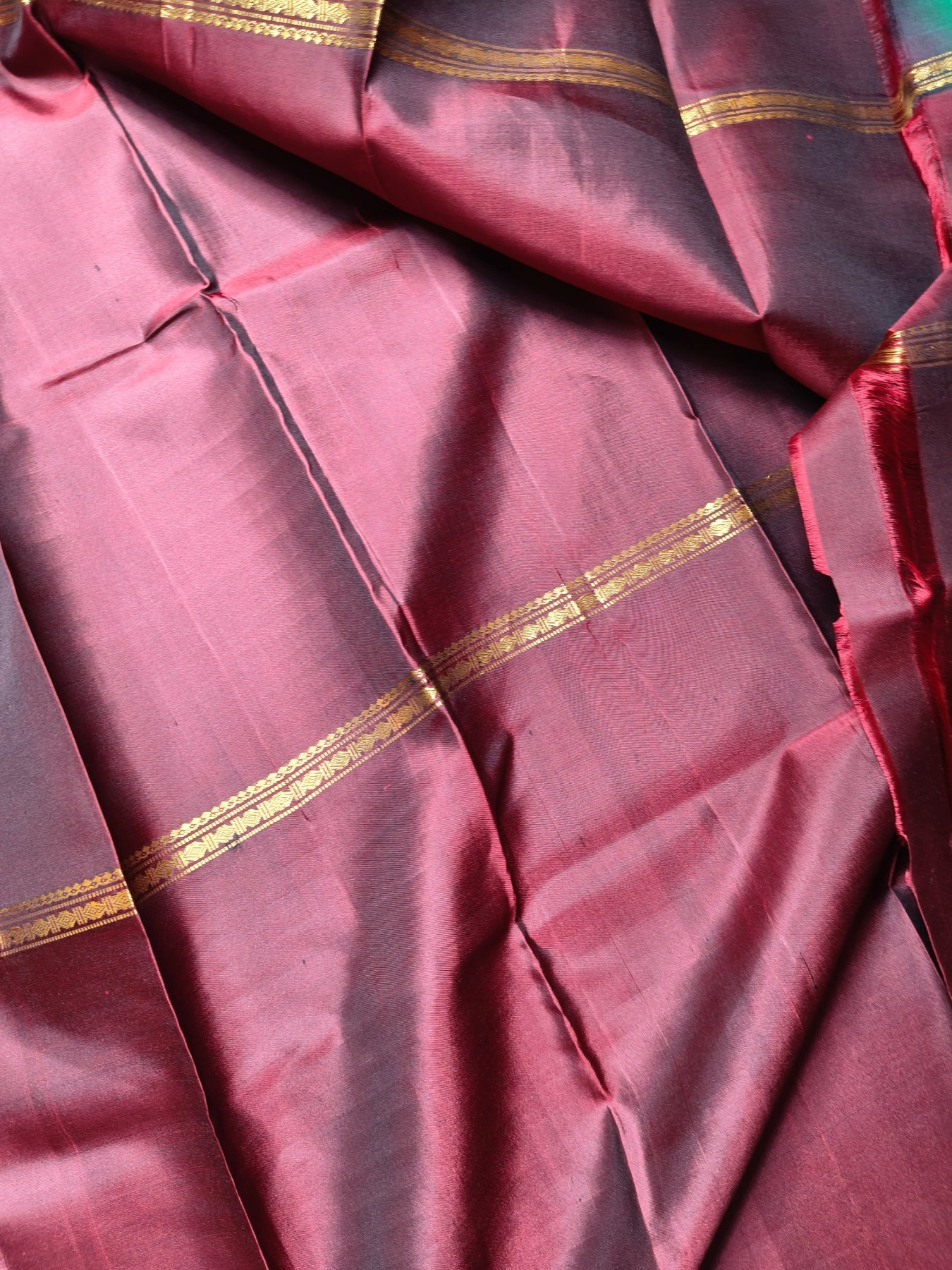 GREEN GREY MAROON SILK PURE HANDLOOM KANJIVARAM MUBBAGAM SAREE