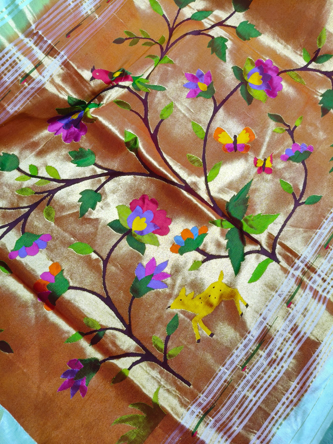 LIGHT PISTA SILK PURE HANDLOOM PAITHANI SAREE