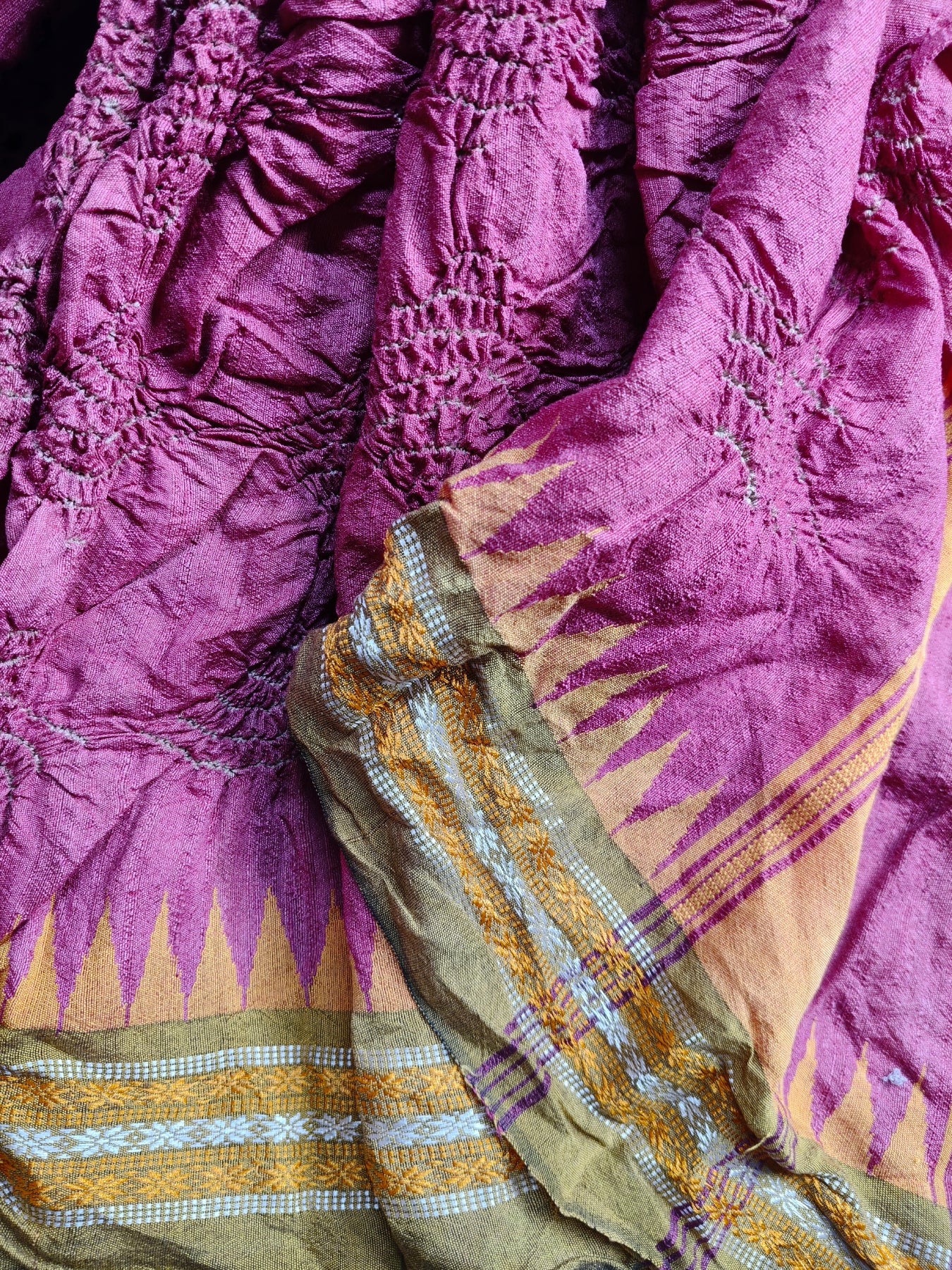 PINK TUSSAR PURE HANDLOOM BANDHEJ SAREE