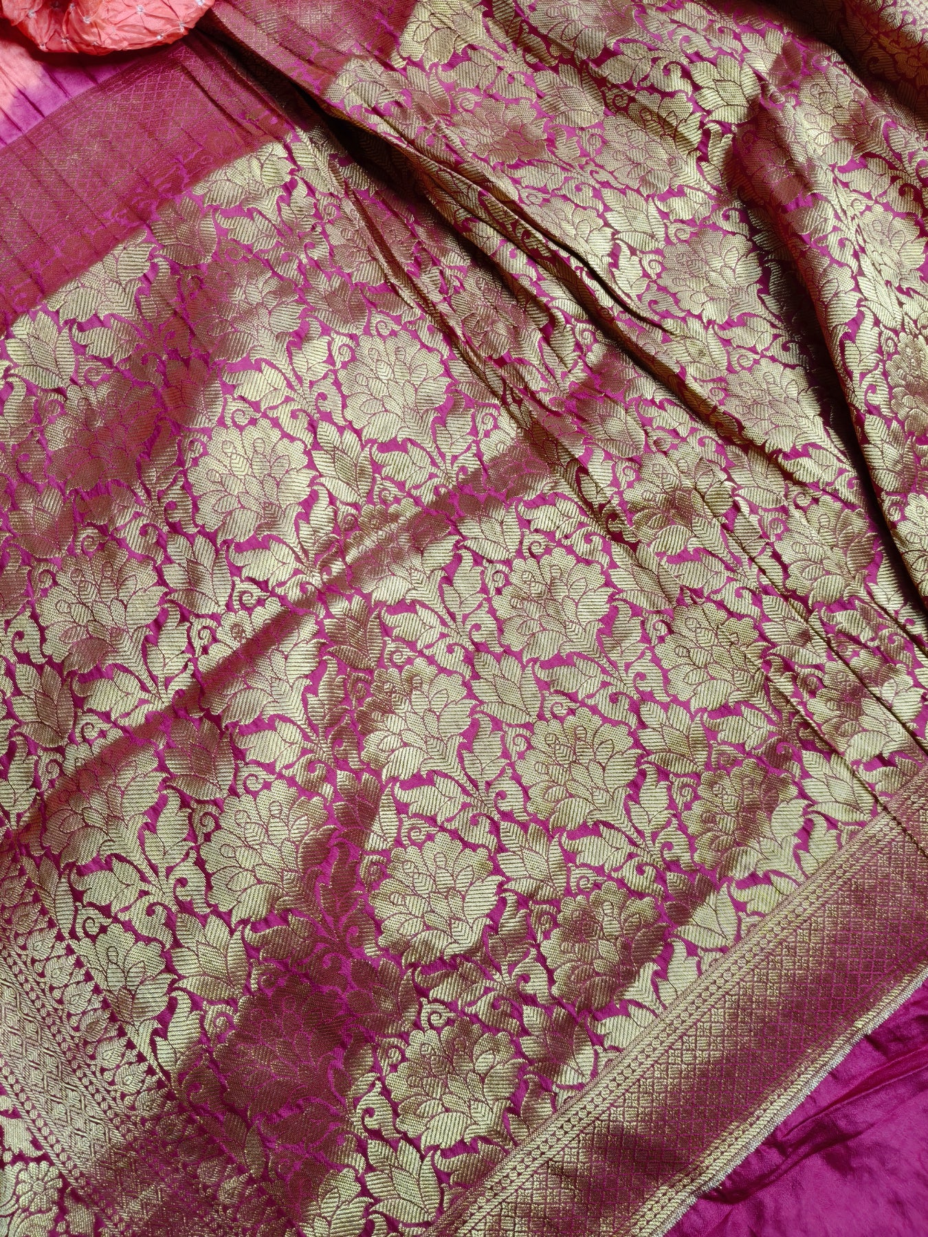 PEACH SILK PURE HANDLOOM BANDHEJ SAREE