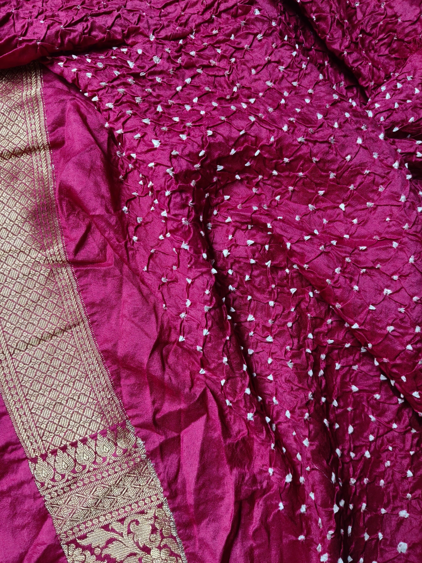 PEACH SILK PURE HANDLOOM BANDHEJ SAREE