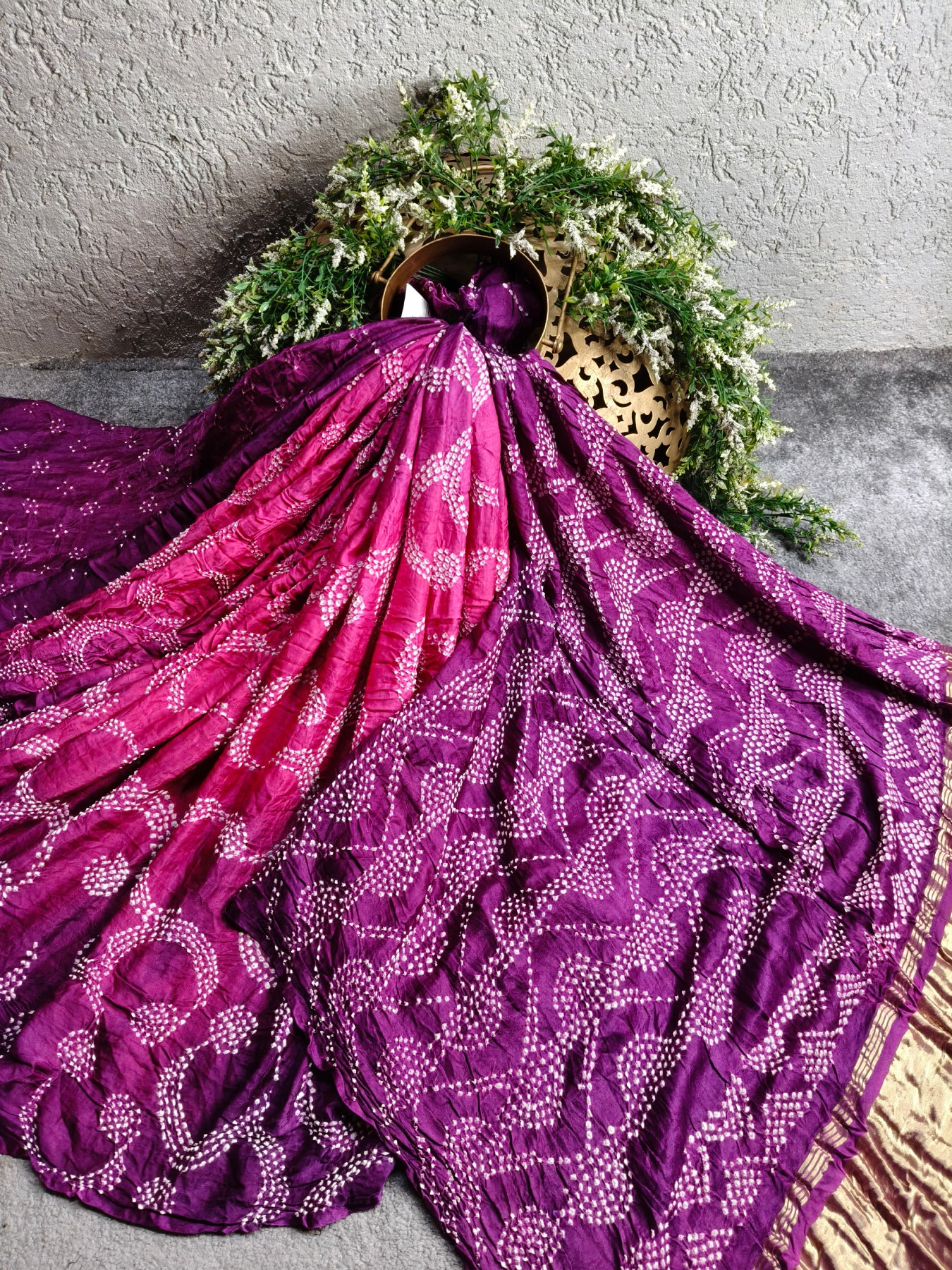 PINK PURPLE GAJJI SILK PURE HANDLOOM BANDHEJ SAREE
